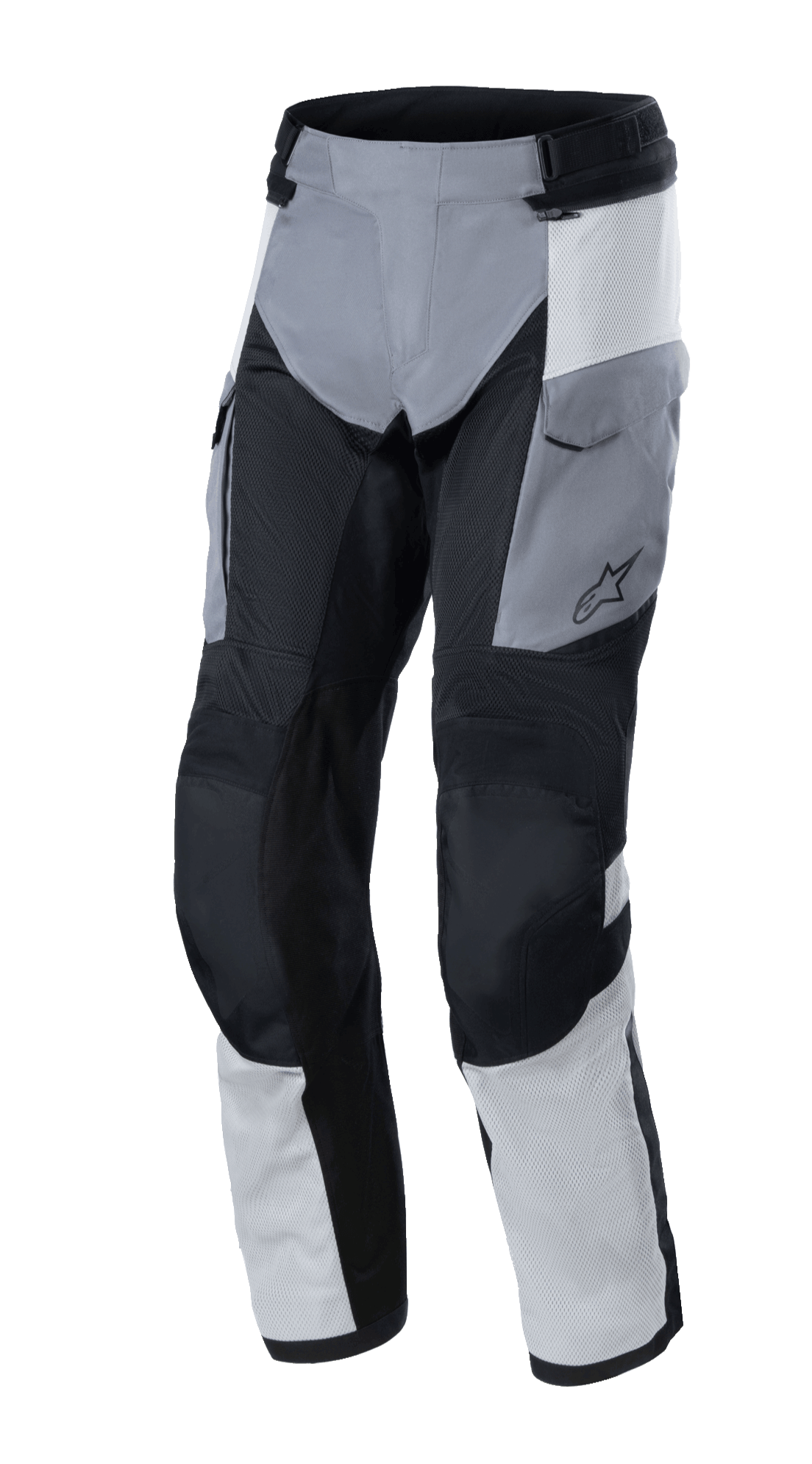 Alpinestars Andes Air Drystar® Pants, pantalones de turismo de aventura, color gris hielo, gris oscuro y negro, con amplios paneles de malla para ventilación, bolsillos tipo cargo y rodillas reforzadas, construcción textil duradera para conducción en dos estaciones