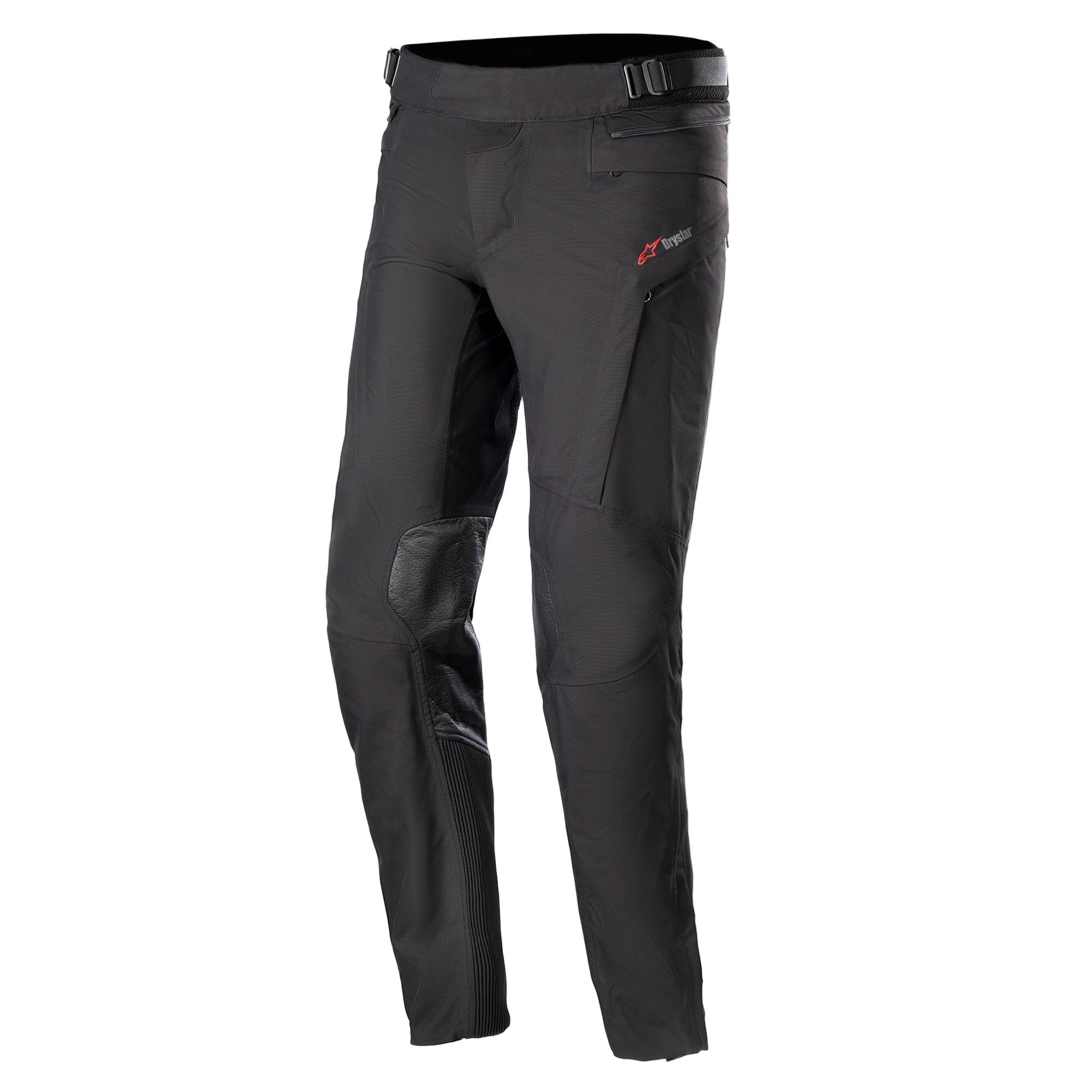 Alpinestars AMT-10 Drystar® XF Pants, pantalones de turismo para motocicleta, negros, con logo rojo en la cadera, paneles reforzados en las rodillas, elástico de acordeón en la parte inferior de las piernas, cintura ajustable y bolsillos con cremallera, diseño textil técnico para conducción de aventura