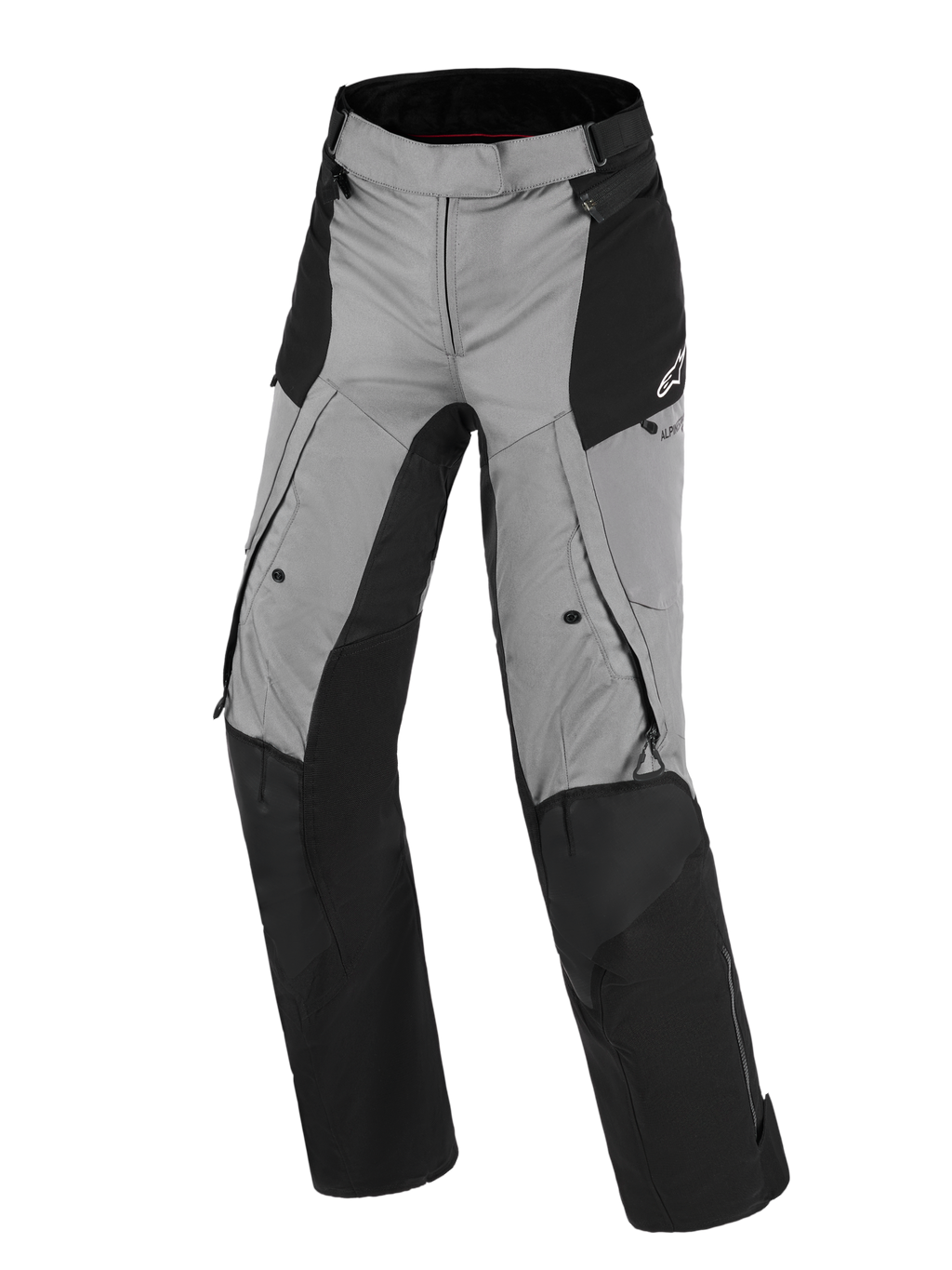 Pantalones Alpinestars Stella Andes V4 Drystar®, pantalones de moto para mujer, negro y gris oscuro, diseño adventure touring con textil impermeable, zonas de las rodillas y el asiento reforzadas, ventilaciones y bolsillos con cremallera, logotipo de Alpinestars en la cadera