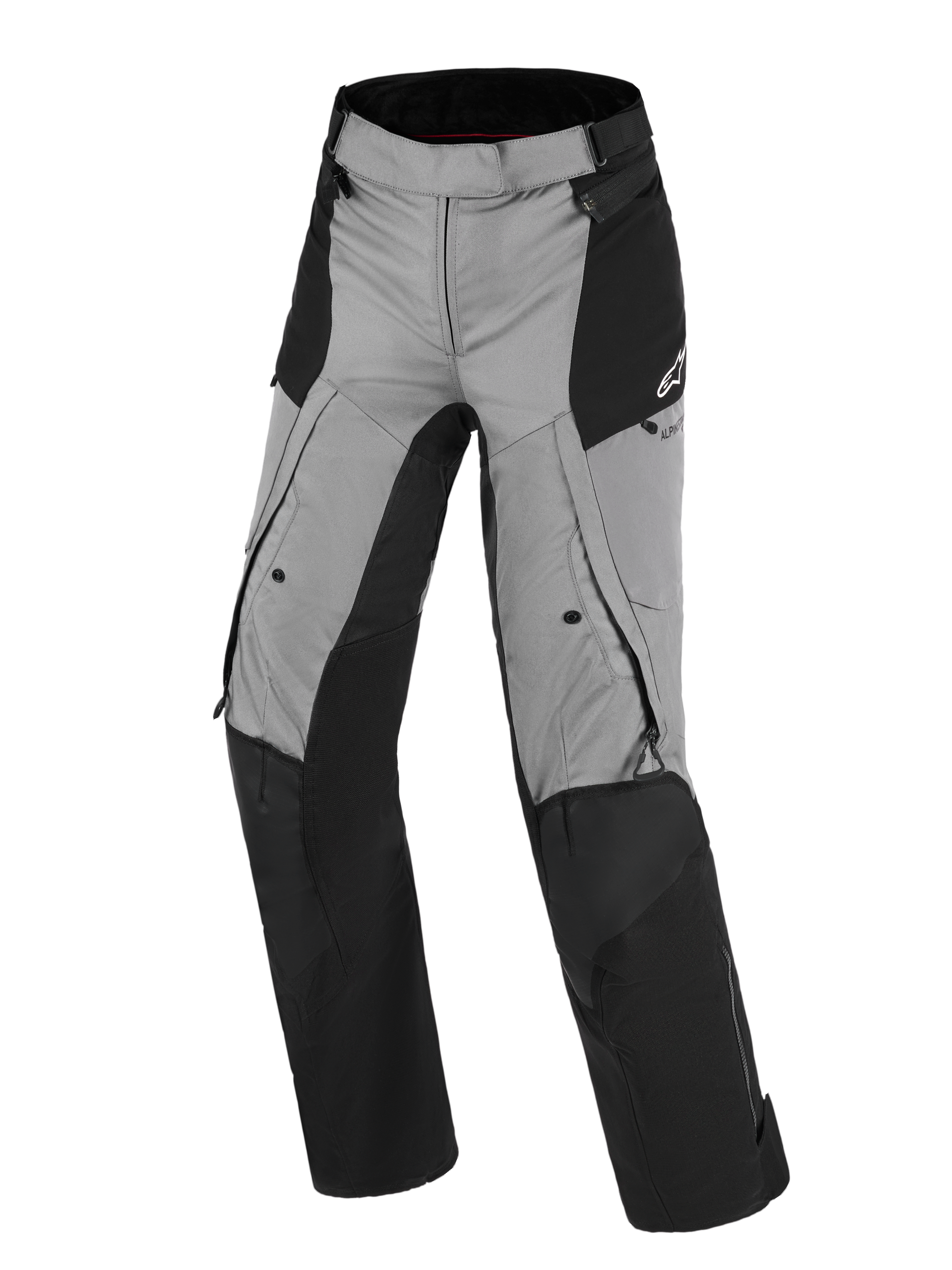 Pantalones Alpinestars Stella Andes V4 Drystar®, pantalones de moto para mujer, negro y gris oscuro, diseño adventure touring con textil impermeable, zonas de las rodillas y el asiento reforzadas, ventilaciones y bolsillos con cremallera, logotipo de Alpinestars en la cadera