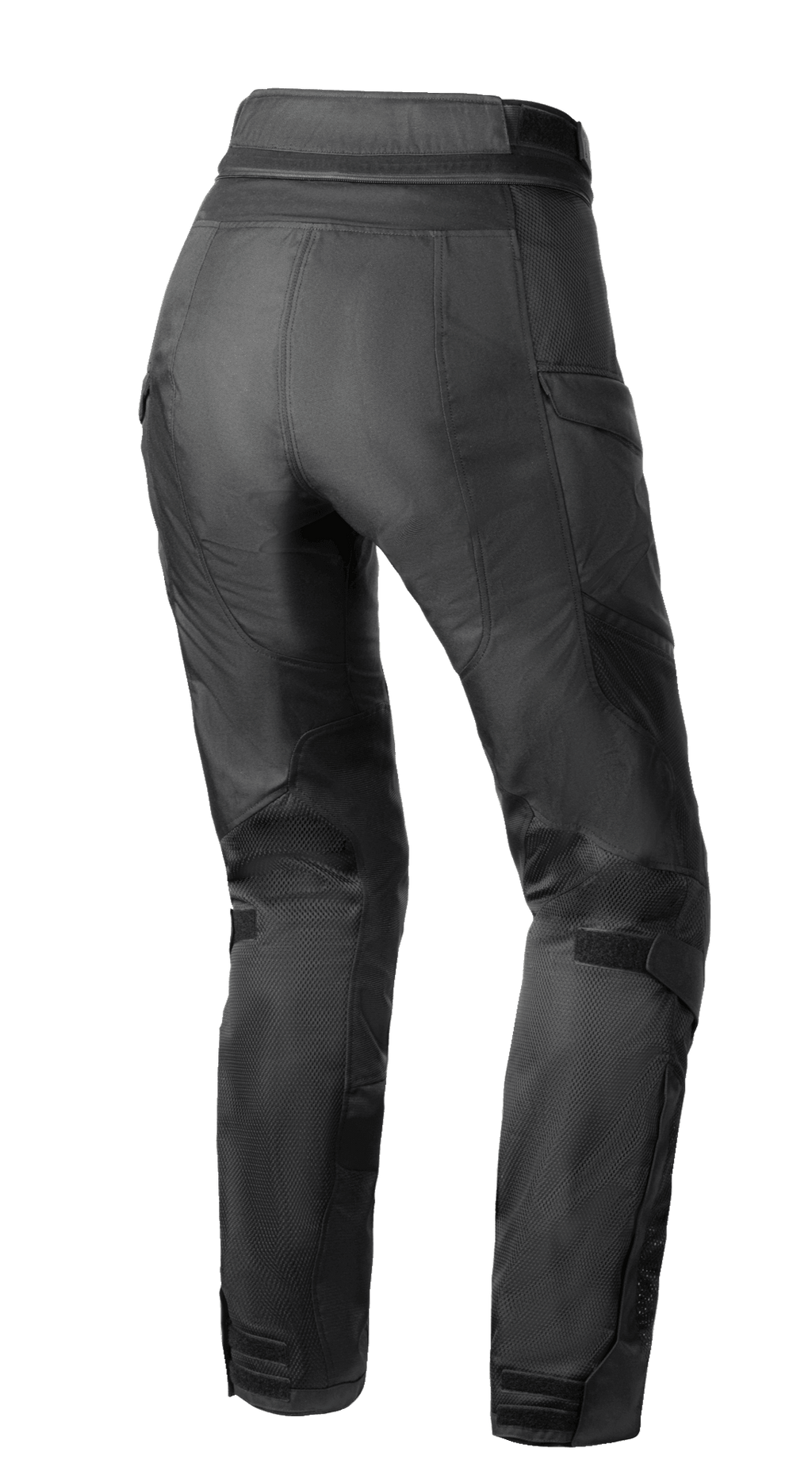 Alpinestars Stella Andes Air Drystar® Pants, pantalones de moto para mujer, negro, vista trasera que muestra la ventilación de malla en las pantorrillas y los muslos, parte inferior de la espalda alargada y cremallera de conexión en la cintura