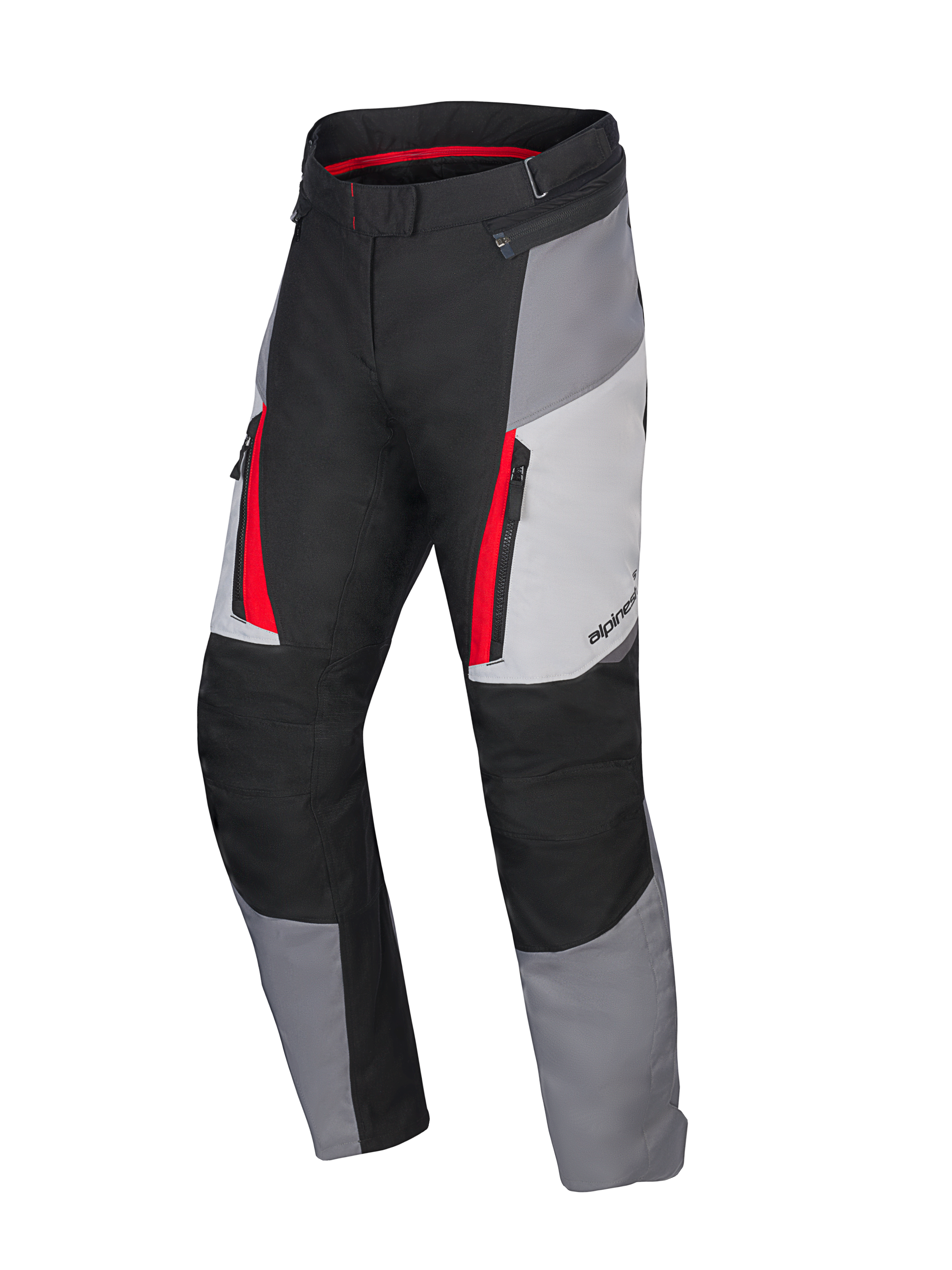 Alpinestars Honda Stella ST-1 Waterproof Pants, pantalones de moto de turismo para mujer, gris hielo, gris oscuro y negro con detalles rojos, con bolsillos cargo con cremallera, construcción textil ergonómica y cintura ajustable