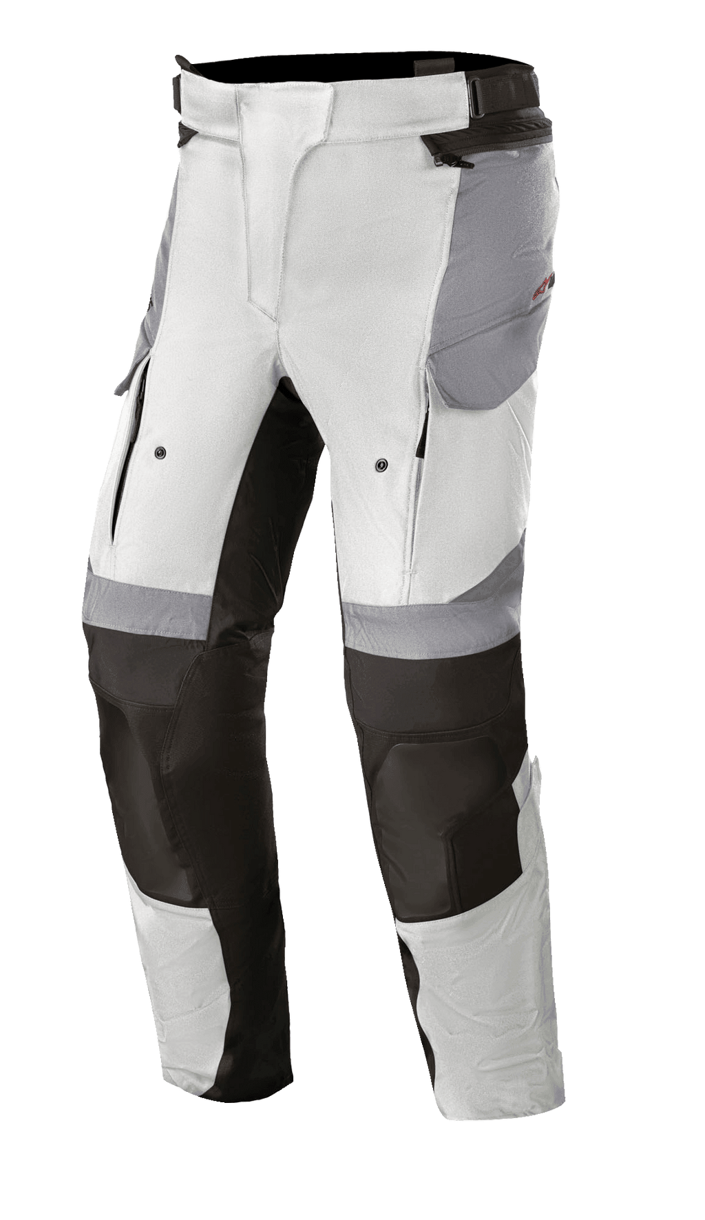Alpinestars Stella Andes V3 Drystar® Pants, Women's Motorcycle Adventure Touring Pants, Ice Gray and Dark Gray, featuring front zippered vents, cargo pockets, and reinforced knees, designed for all-weather touring