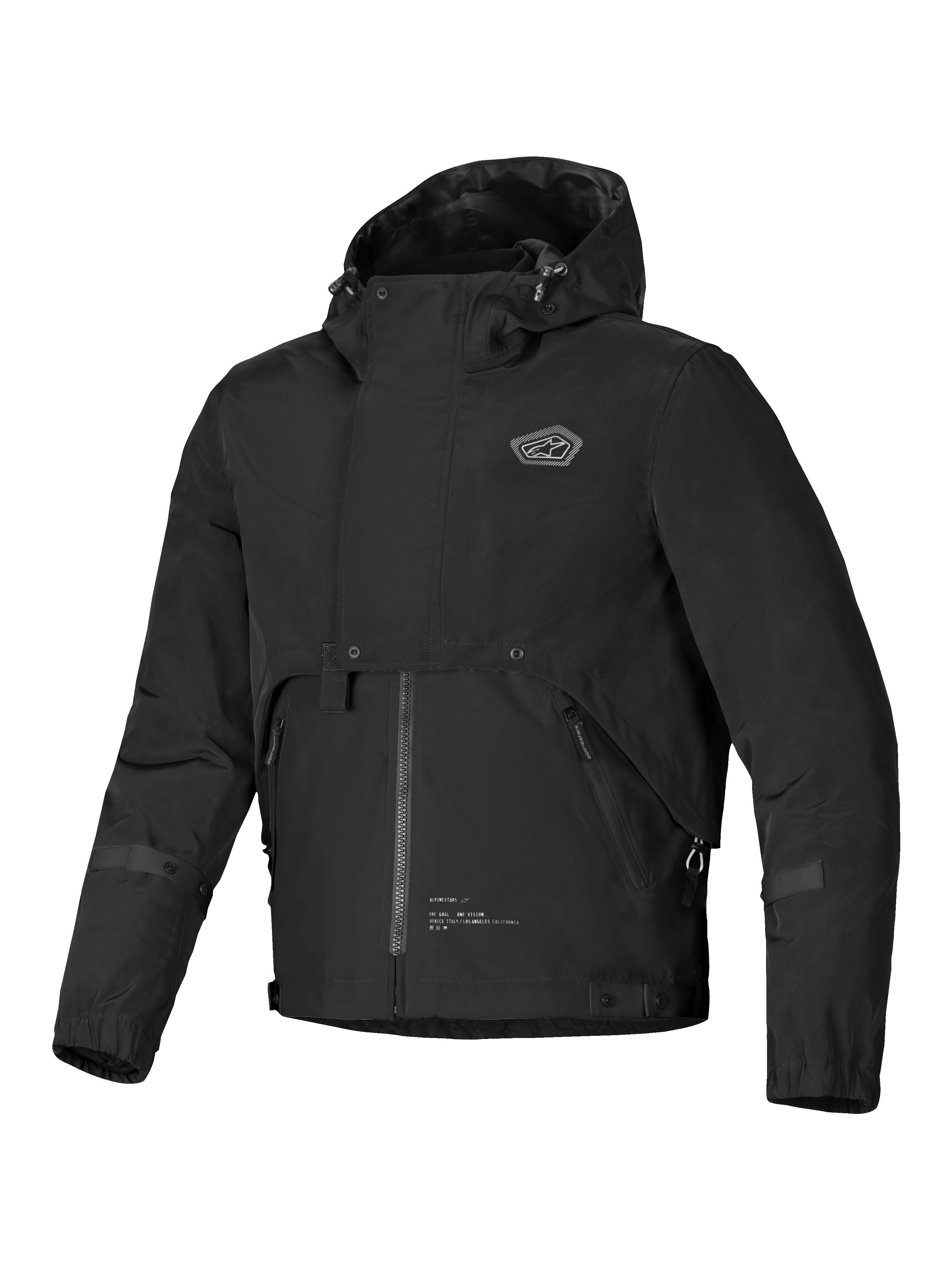 Alpinestars Parka Impermeable Mootant, chaqueta de moto urbana para hombre en color negro con capucha integrada y diseño modular, certificada CE