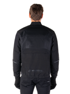 Alpinestars Mootant Waterproof Parka, Black Motorcycle Jacket, Rear view showing mesh upper for airflow and MO.ST.EQ. reflective logo on the lower back, modular 4-season gear
