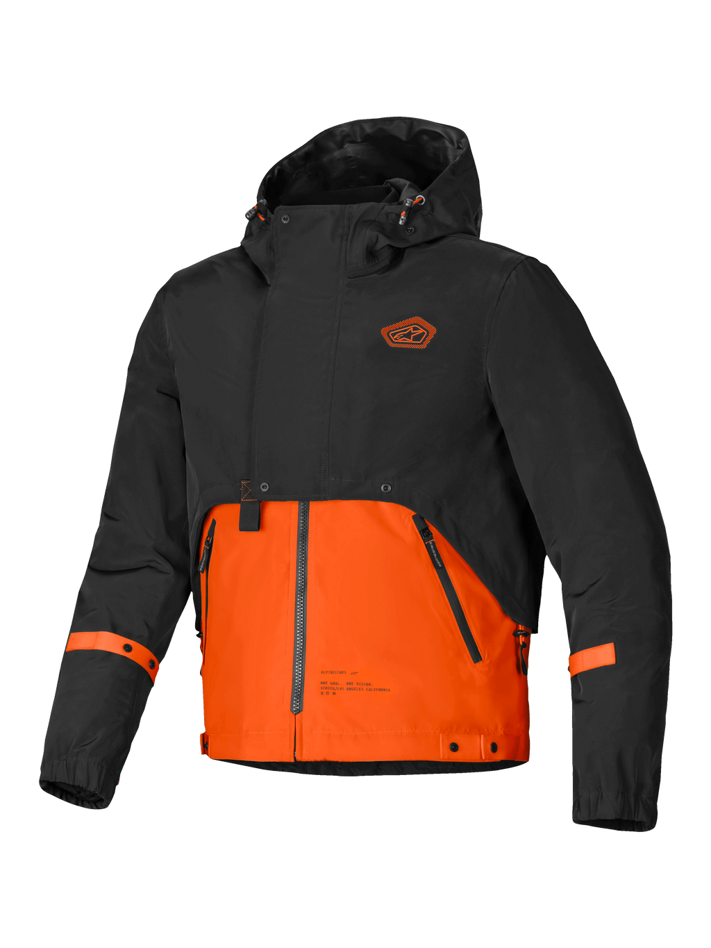Alpinestars Parka Impermeable Mootant, chaqueta de moto urbana contemporánea para hombre con capucha, negra y naranja picante, diseño modular de 4 estaciones con protección con certificación CE