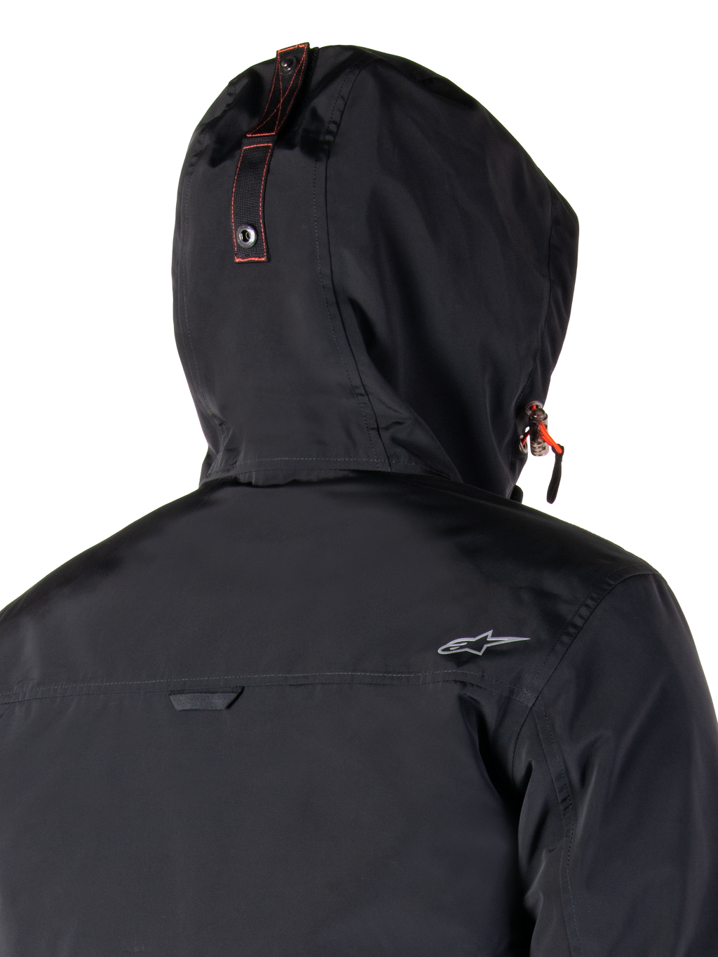 Alpinestars Mootant Waterproof Parka, Motorcycle Jacket, Spicy Orange and Black, featuring a modular 4-season design with a removable hood, utilitarian military style, and waterproof textile construction for all-weather riding.