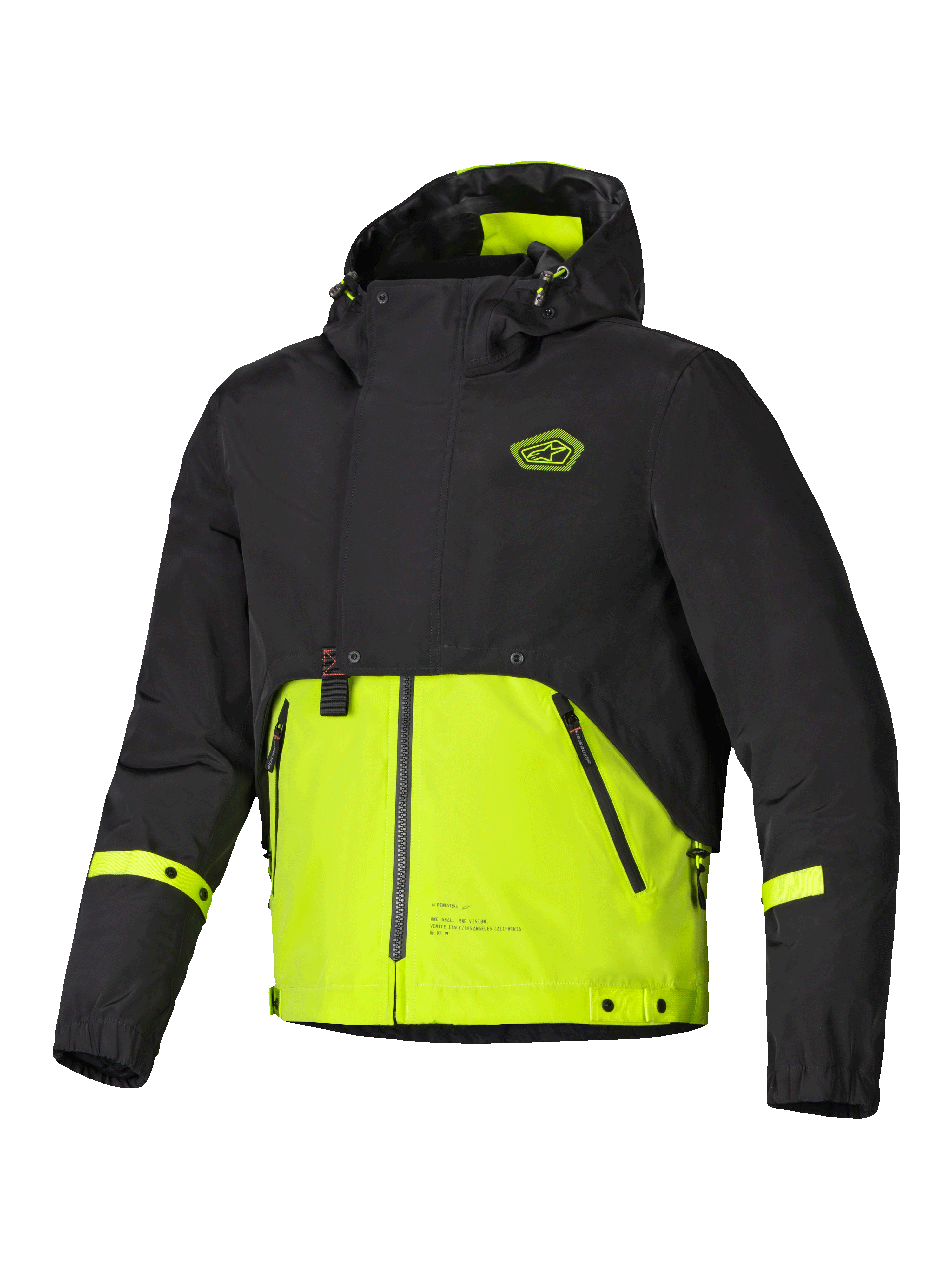 Alpinestars Mootant Waterproof Parka, modular motorcycle jacket, men's urban contemporary riding gear, Lime Punch and Black, CE certified with Tech-Air ready design