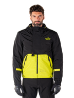 Alpinestars Mootant Waterproof Parka, chaqueta de motociclismo Touring, color Lime Punch y negro, diseño bicolor con capucha, parte inferior en amarillo brillante y parte superior negra, correas amarillas en las mangas, logotipo en el pecho, estilo técnico modular