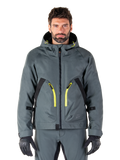 Alpinestars Morush Waterproof Parka, chaqueta de moto en gris urbano, cremalleras amarillas vibrantes y detalles en negro, diseño con capucha y grandes bolsillos frontales, estilo técnico inspirado en el streetwear