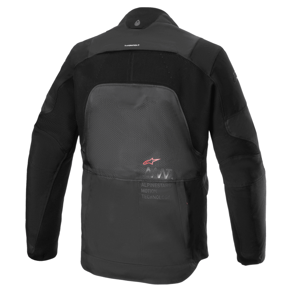 Chaqueta Alpinestars AMT-7 Air, chaqueta de moto, Black Dark Shadow, vista trasera que muestra los paneles de ventilación MATRYX en la espalda, CORDURA Ripstop en los hombros y brazos, y el logotipo de Alpinestars Motion Technology.