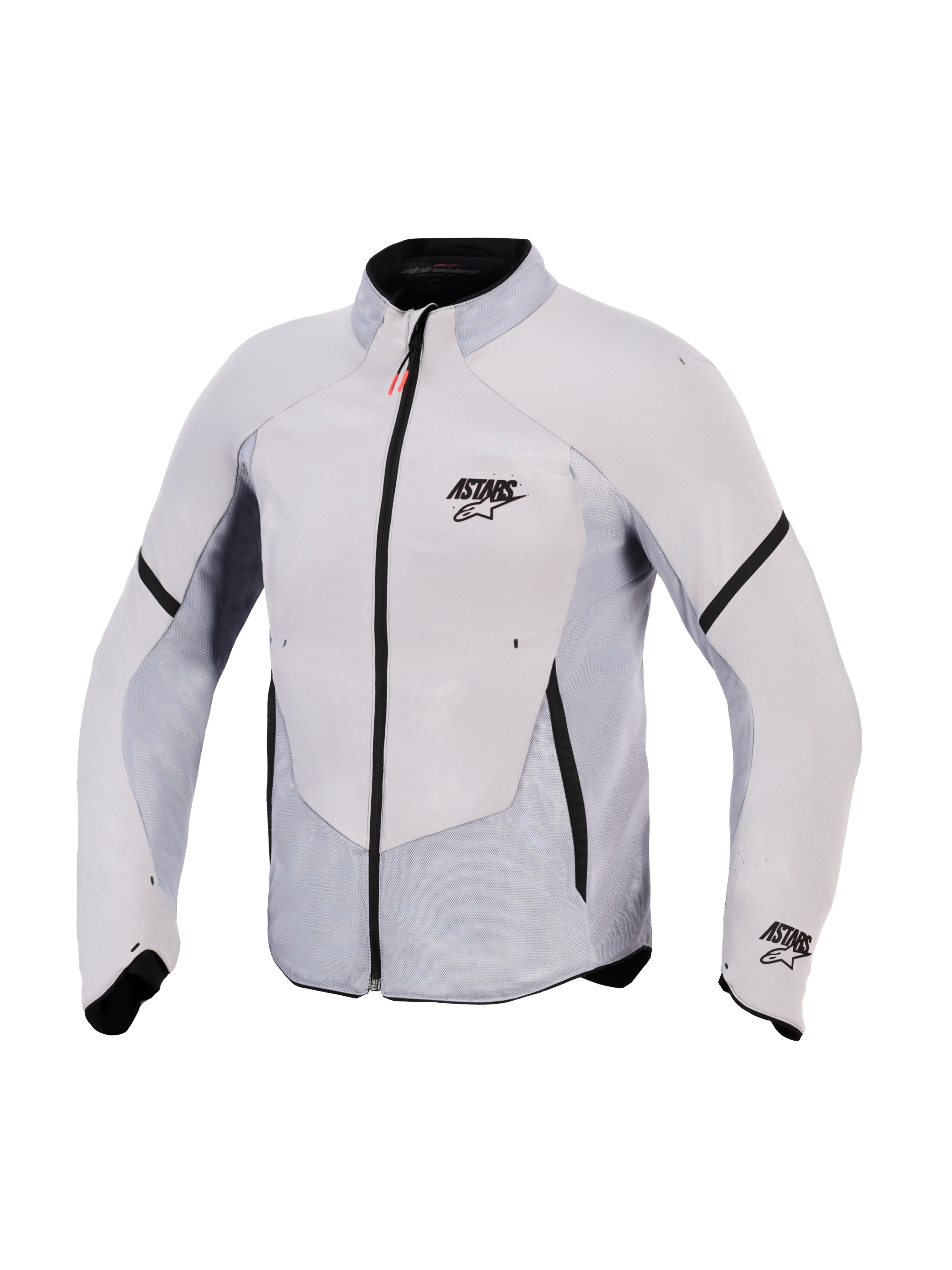 Chaqueta Alpinestars Aeroshell Airflow, chaqueta de moto, gris medio antracita, cuenta con softshell elástico ligero con amplios paneles de malla perforados con láser, cremallera frontal negra con tirador rojo, logotipo ASTARS en el pecho y la manga, diseño de ajuste deportivo para una máxima transpirabilidad