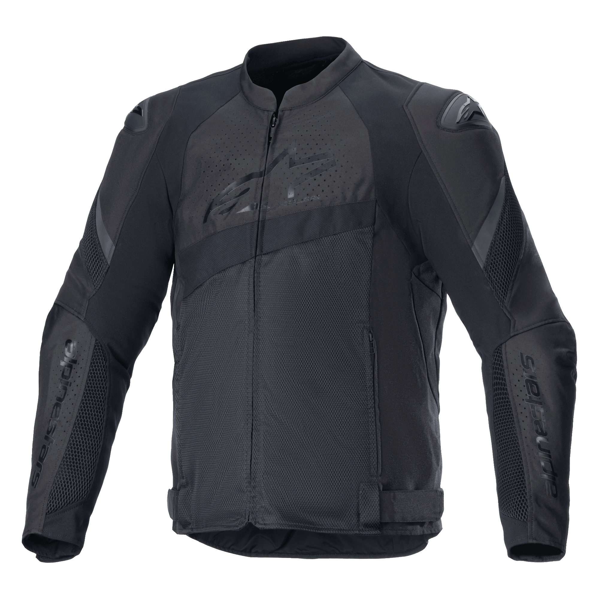 Alpinestars T-GP Plus R V4 Airflow Jacket, chaqueta de textil negro para motociclismo de carreras, amplios paneles de ventilación de malla, zonas perforadas en pecho y espalda, protectores de hombros DFS Lite, correas de cintura ajustables, equipamiento de conducción deportivo de alto rendimiento