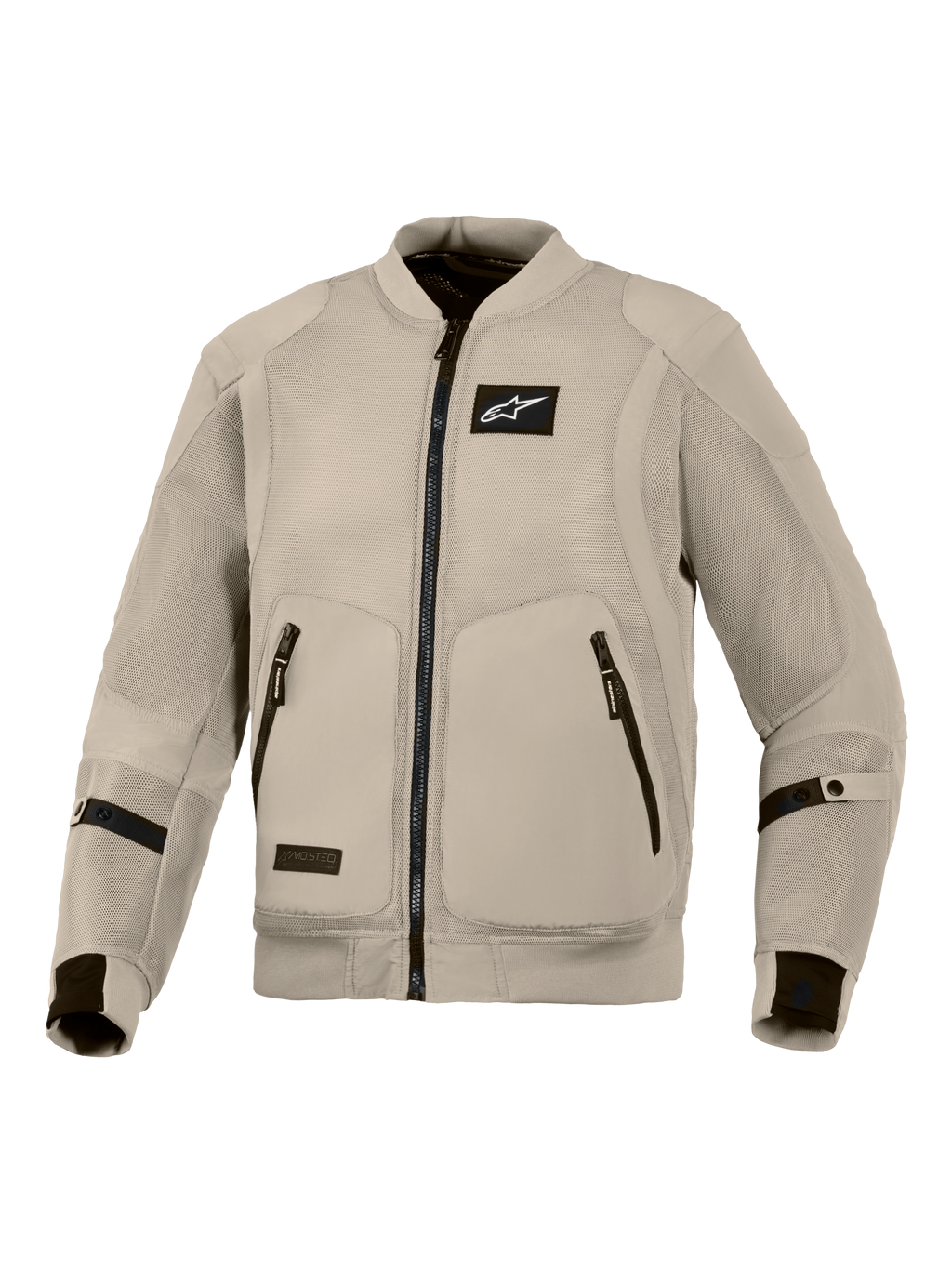 Alpinestars Flight Air Jacket, chaqueta de moto en color gris aluminio, equipamiento de conducción urbana estilo bomber con paneles de malla 3D extendidos para un flujo de aire máximo, logotipo negro de Alpinestars en el pecho y dos bolsillos frontales con cremallera.
