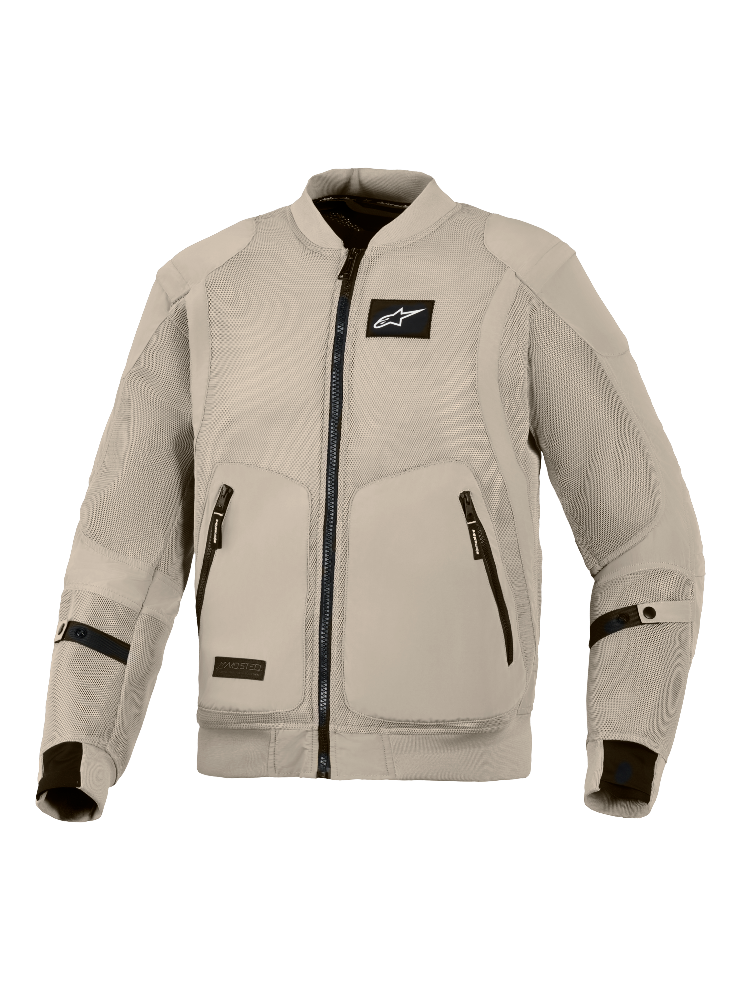 Alpinestars Flight Air Jacket, chaqueta de moto en color gris aluminio, equipamiento de conducción urbana estilo bomber con paneles de malla 3D extendidos para un flujo de aire máximo, logotipo negro de Alpinestars en el pecho y dos bolsillos frontales con cremallera.