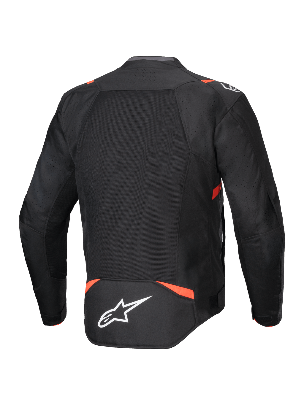 Chaqueta Alpinestars T-SPS Air V2, chaqueta de moto textil para hombre, negra y roja fluo, con paneles de malla ventilados.