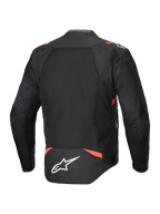 Chaqueta Alpinestars T-SPS Air V2, chaqueta de moto textil para hombre, negra y roja fluo, con paneles de malla ventilados.