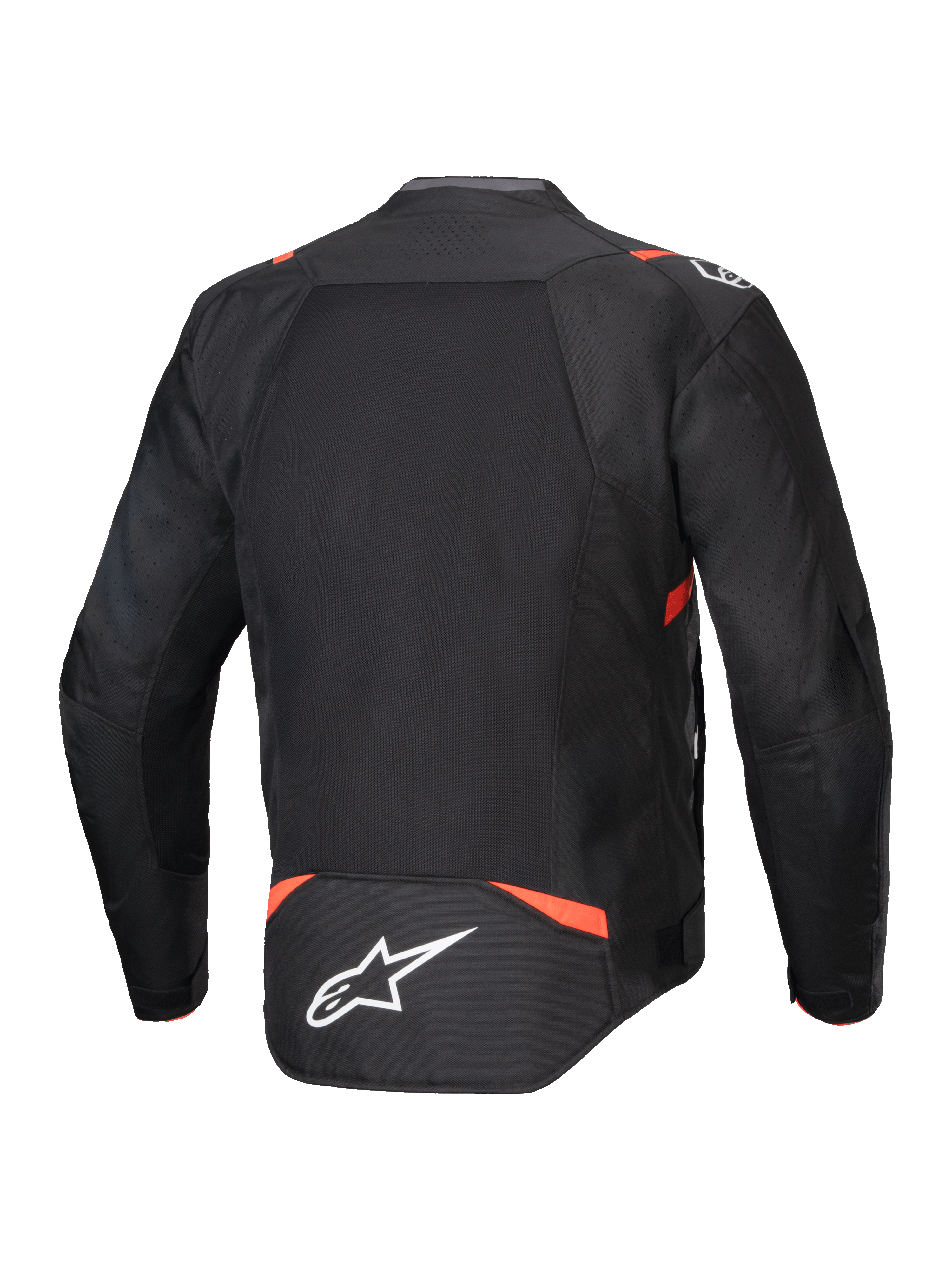 Chaqueta Alpinestars T-SPS Air V2, chaqueta de moto textil para hombre, negra y roja fluo, con paneles de malla ventilados.