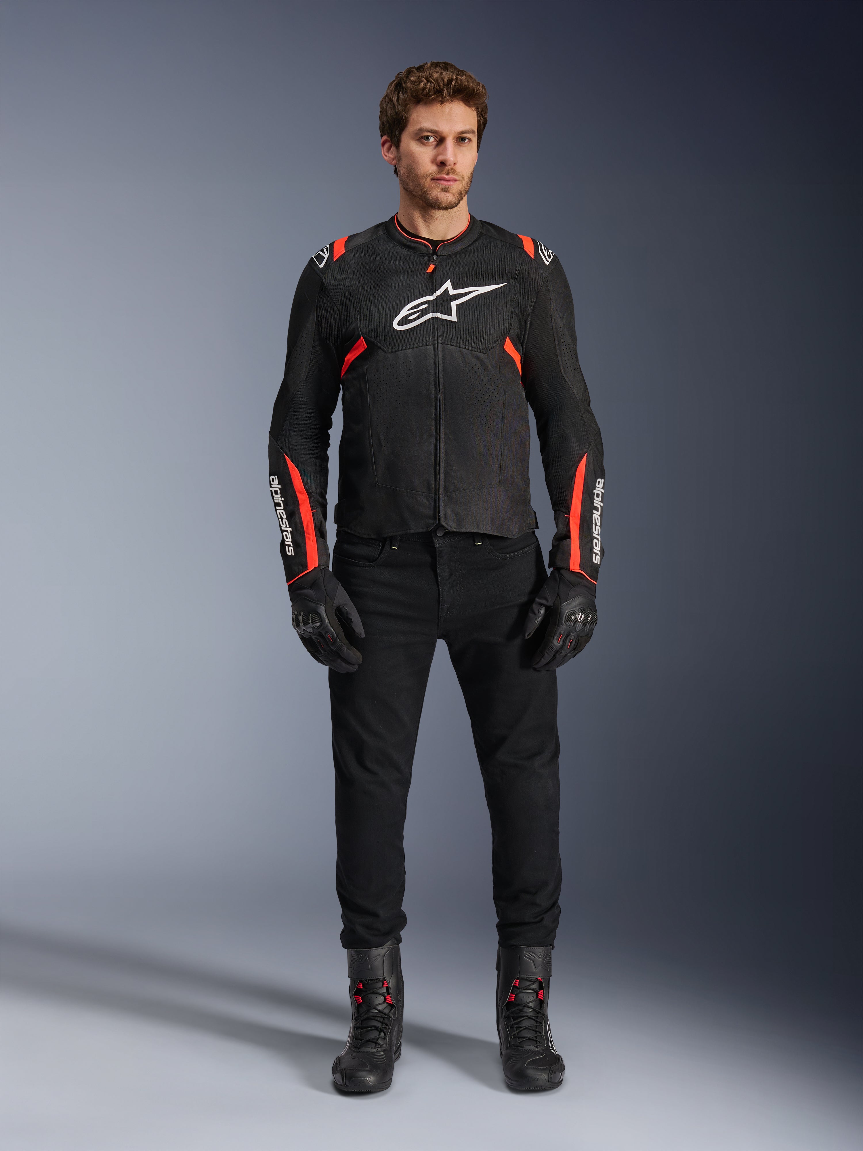 Alpinestars T-SPS Air V2, chaqueta de moto para hombre, negra y roja fluo, paneles de malla, protección con certificación CE