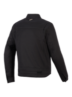 Alpinestars Bruiser Jacket, Urban Motorcycle Jacket, Black, back view showing articulated shoulder panels, waist adjusters, and small embroidered logo on the collar, rugged workwear-inspired textile design