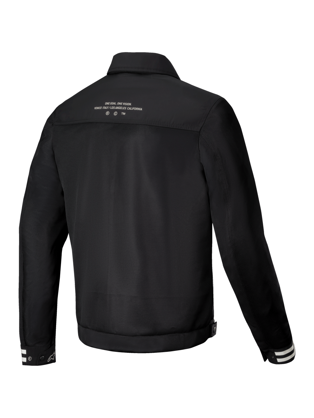 Alpinestars Chaqueta Ignite Air, chaqueta de moto urbana para hombre, negra, vista trasera que muestra la construcción del cuerpo de malla transpirable y los gráficos inspirados en clubes