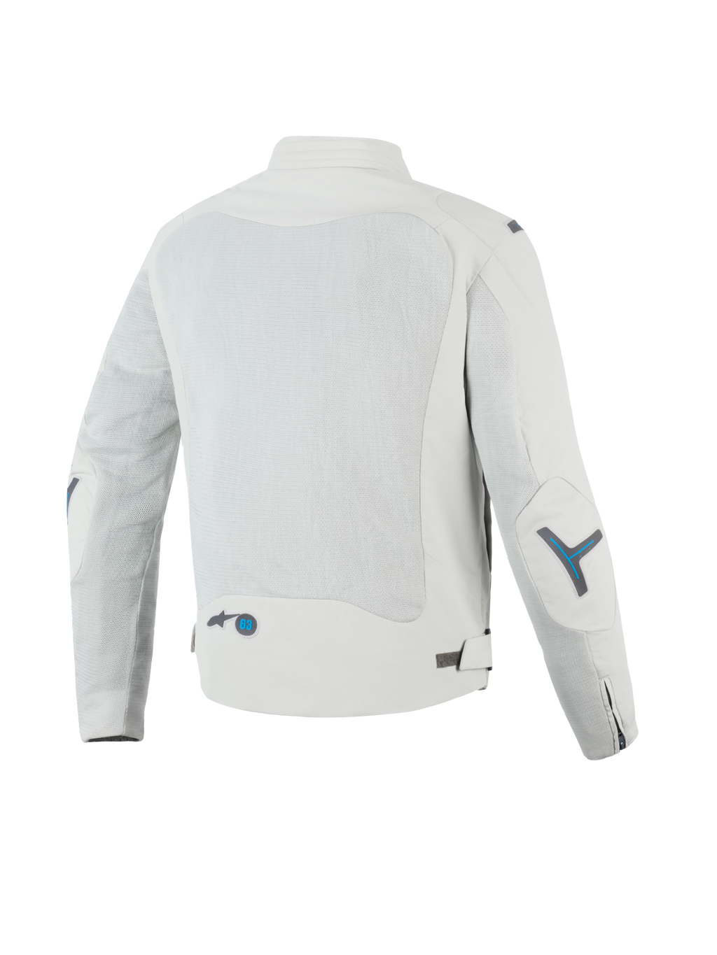 Alpinestars Circal-1 Air Jacket, men's urban motorcycle jacket, back view showing recycled mesh airflow panels, CE certified, Metal Gray with methyl blue accents