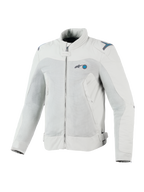 Alpinestars Circal-1 Air Jacket, urban motorcycle textile jacket, CE certified, Metal Gray and Methyl Blue, featuring mesh airflow panels and sustainable recycled materials