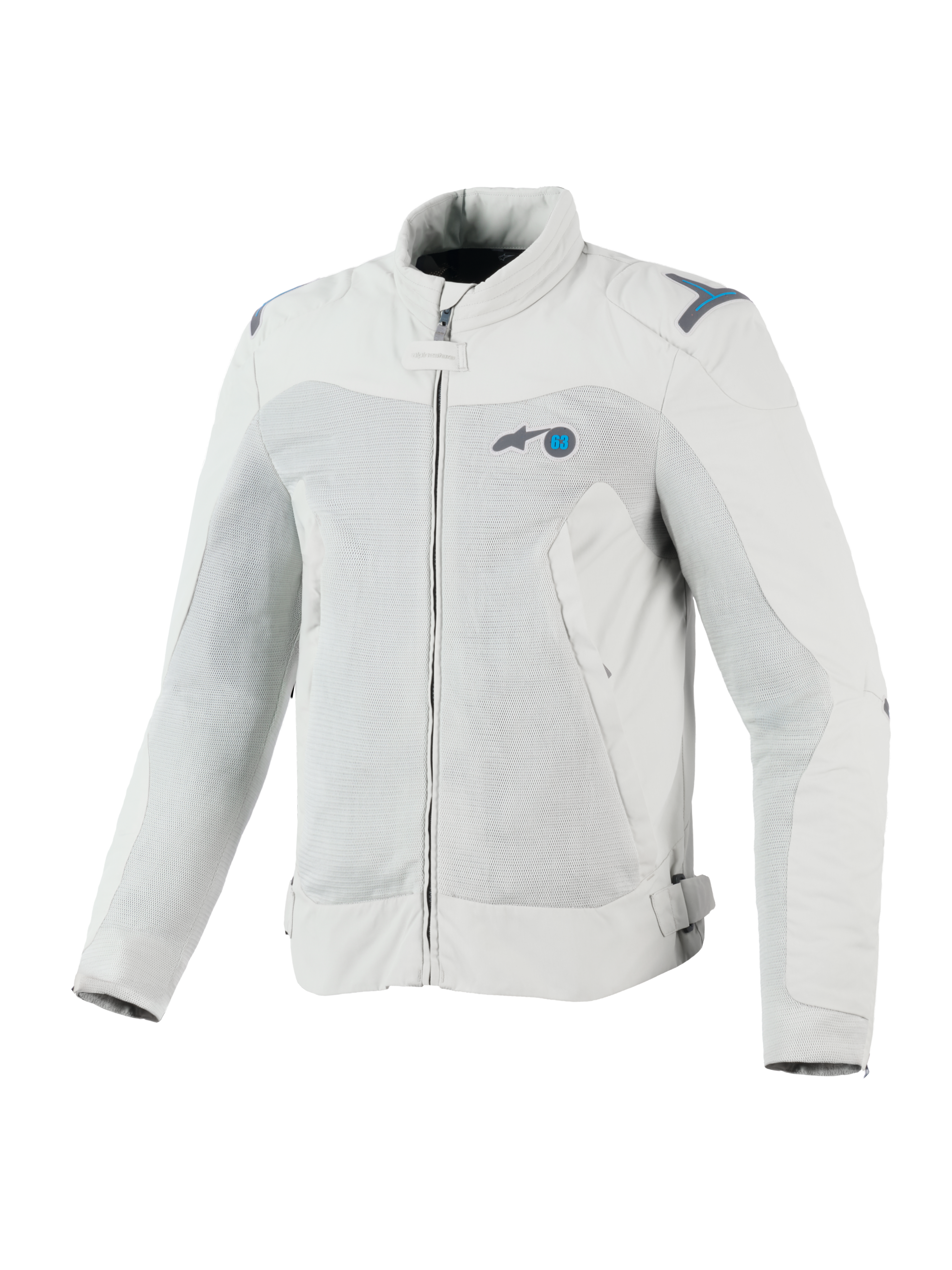 Alpinestars Circal-1 Air Jacket, urban motorcycle textile jacket, CE certified, Metal Gray and Methyl Blue, featuring mesh airflow panels and sustainable recycled materials