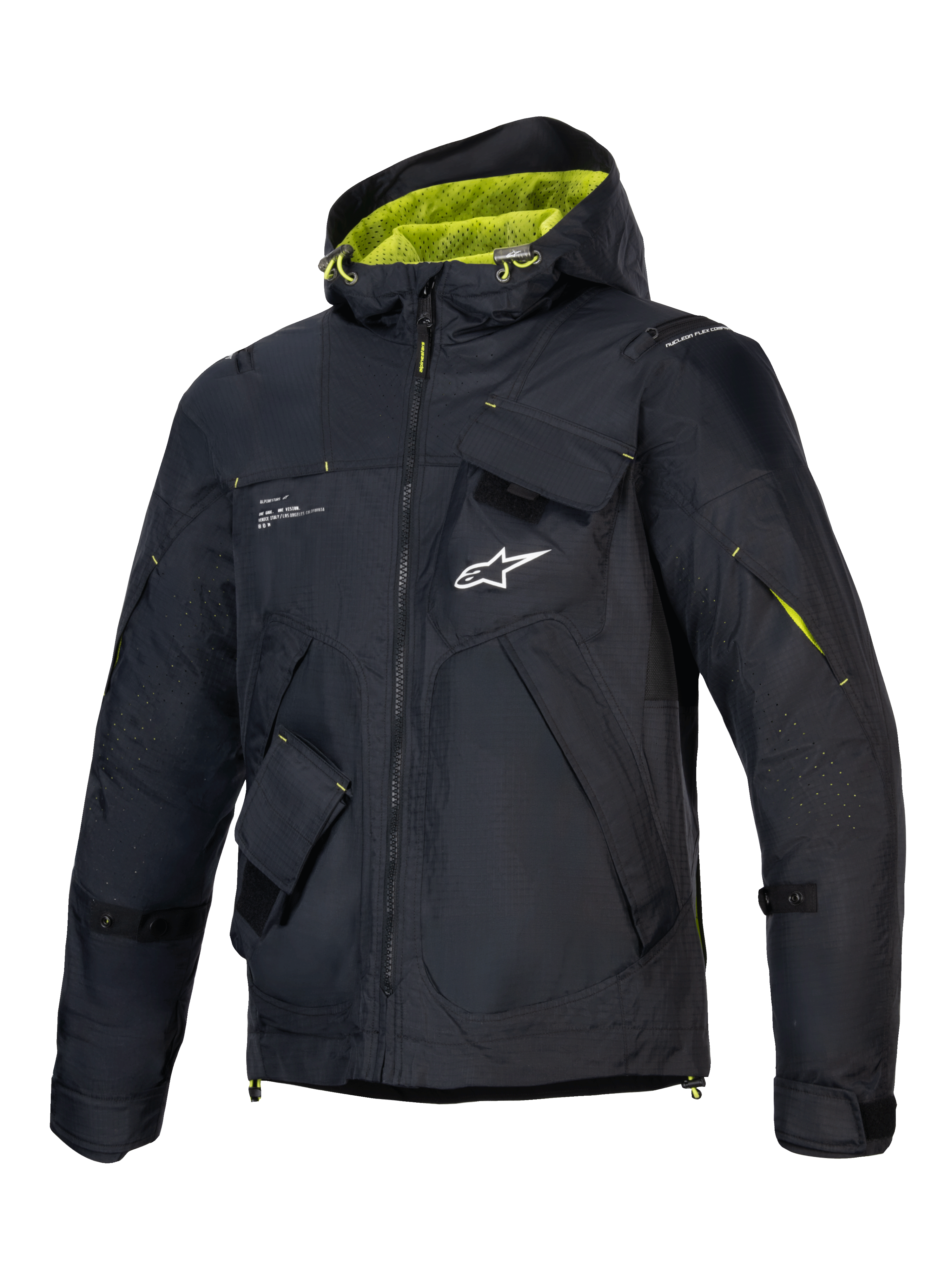 Chaqueta Mogress Air de Alpinestars, chaqueta de moto urbana para hombre, negra y verde lima, tejido ripstop ventilado, con certificación CE Clase A y capucha, diseño de estilo de vida contemporáneo