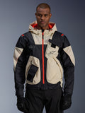 Alpinestars Mogress Air Jacket, urban road motorcycle jacket, Almond and Black with Hot Orange zippers and hood lining, hooded design with utility pockets, chest logo, worn with black gloves