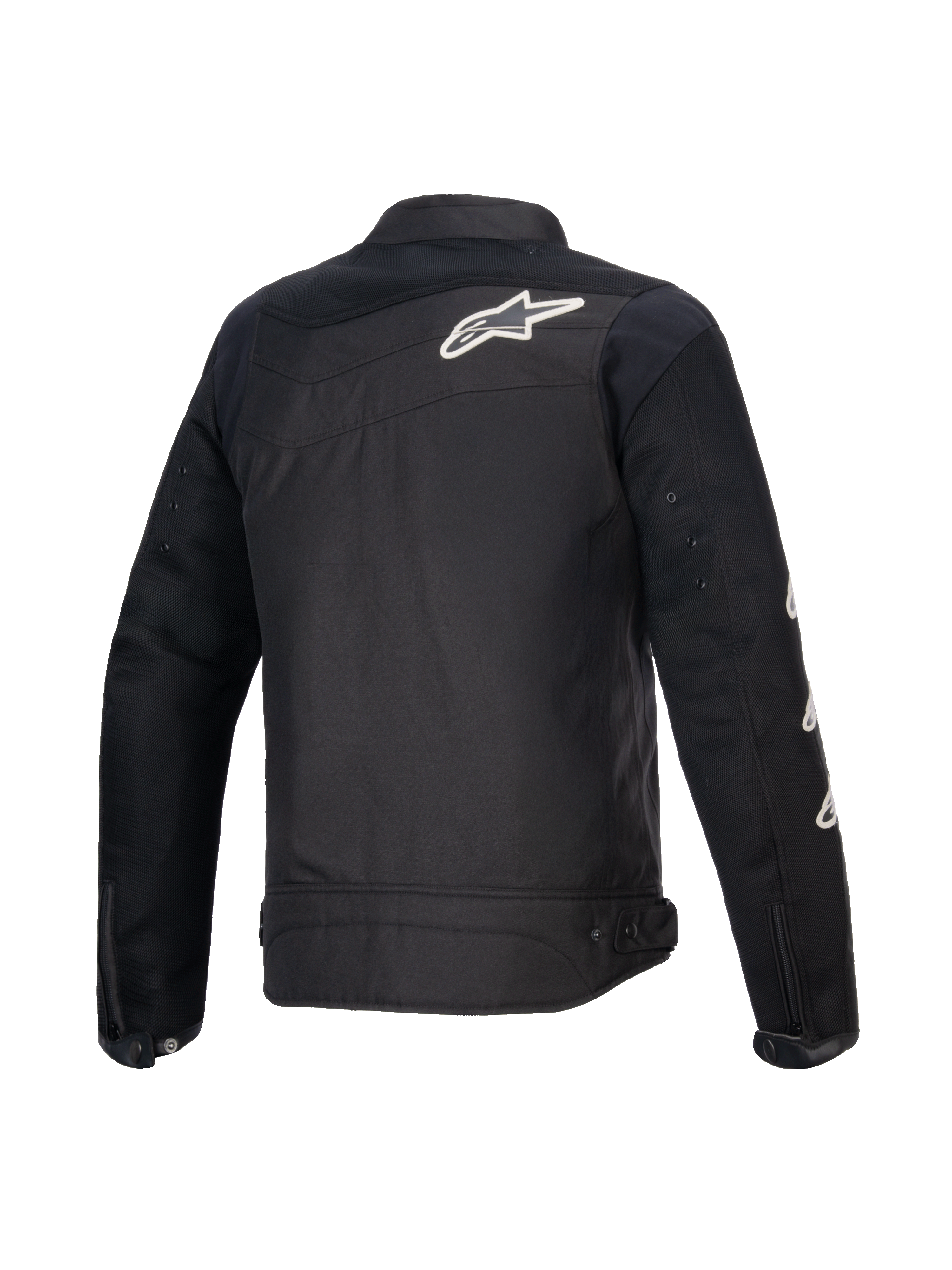 Alpinestars Chaqueta T-Dyno Air, vista trasera de la chaqueta de moto textil para hombre, negra, con paneles de malla 3D y certificación CE