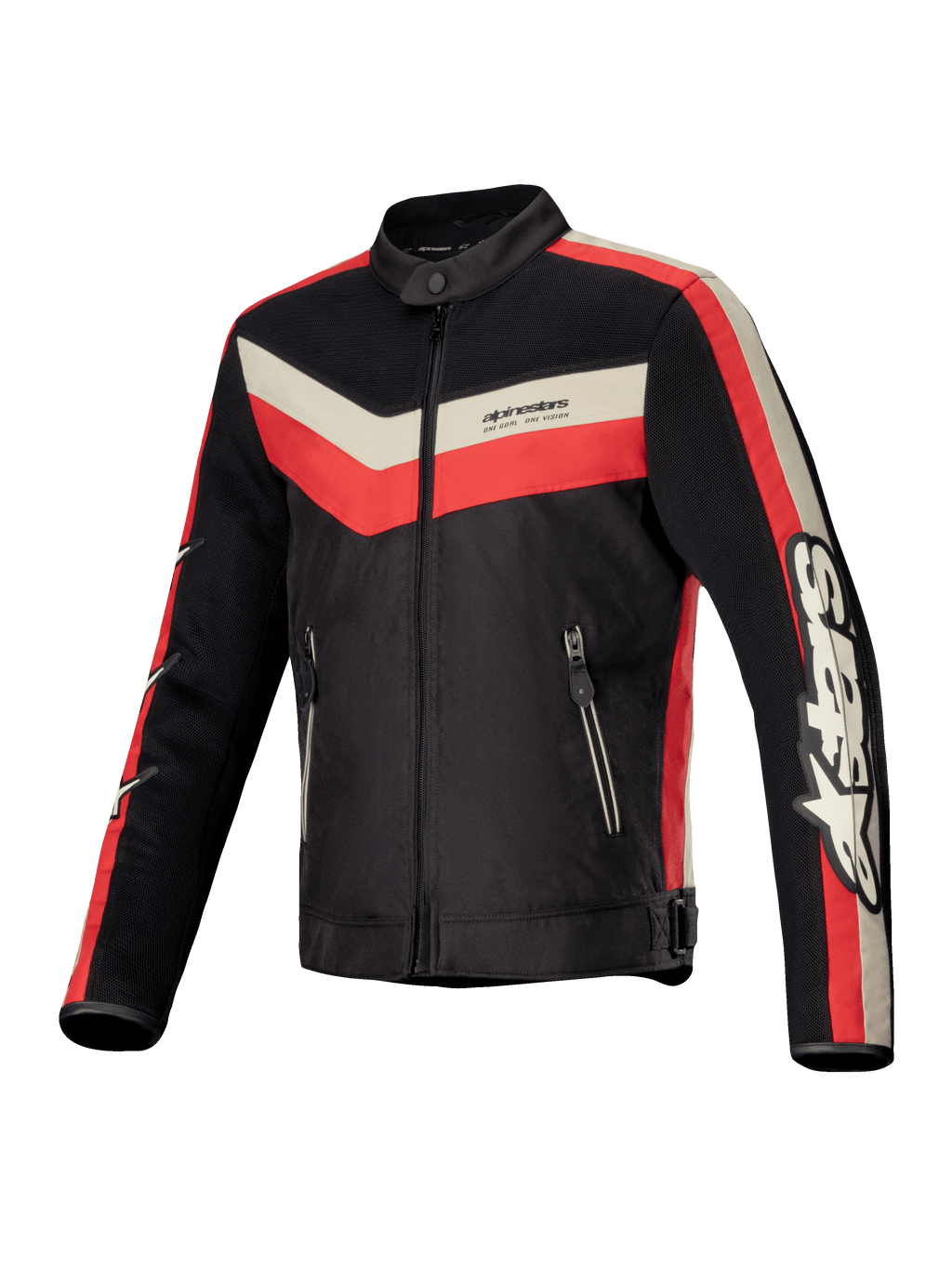 Alpinestars Chaqueta T-Dyno Air, chaqueta textil de moto para hombre en negro, rojo brillante y crudo, con paneles de malla y estilo vintage