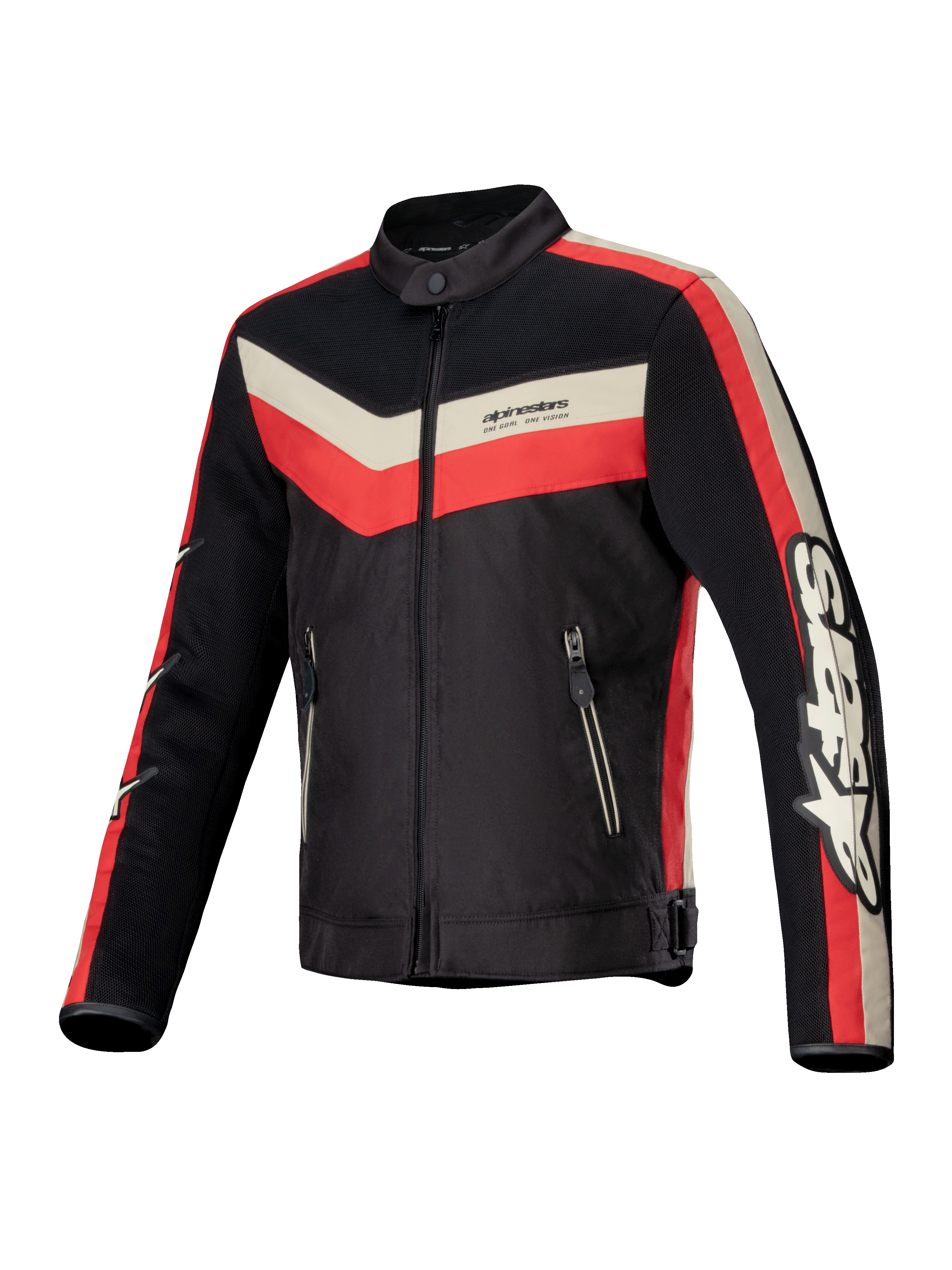Alpinestars Chaqueta T-Dyno Air, chaqueta textil de moto para hombre en negro, rojo brillante y crudo, con paneles de malla y estilo vintage