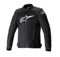 Alpinestars T-SP X Superair Jacket, chaqueta de moto negra con gran logotipo de Alpinestars blanco en el pecho, paneles de malla para el flujo de aire, cierre frontal de cremallera, correas de cintura ajustables, mangas precurvadas, diseñada para rendimiento deportivo en carretera