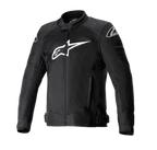 Alpinestars T-SP X Superair Jacket, chaqueta de moto negra con gran logotipo de Alpinestars blanco en el pecho, paneles de malla para el flujo de aire, cierre frontal de cremallera, correas de cintura ajustables, mangas precurvadas, diseñada para rendimiento deportivo en carretera