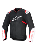 Chaqueta Alpinestars Honda T-SPS Air V2, chaqueta textil de moto, negra con detalles en blanco y rojo brillante, con paneles de malla técnica ventilada, logotipo de Alpinestars en el pecho y marca Honda roja en las mangas, diseño urbano deportivo para el flujo de aire