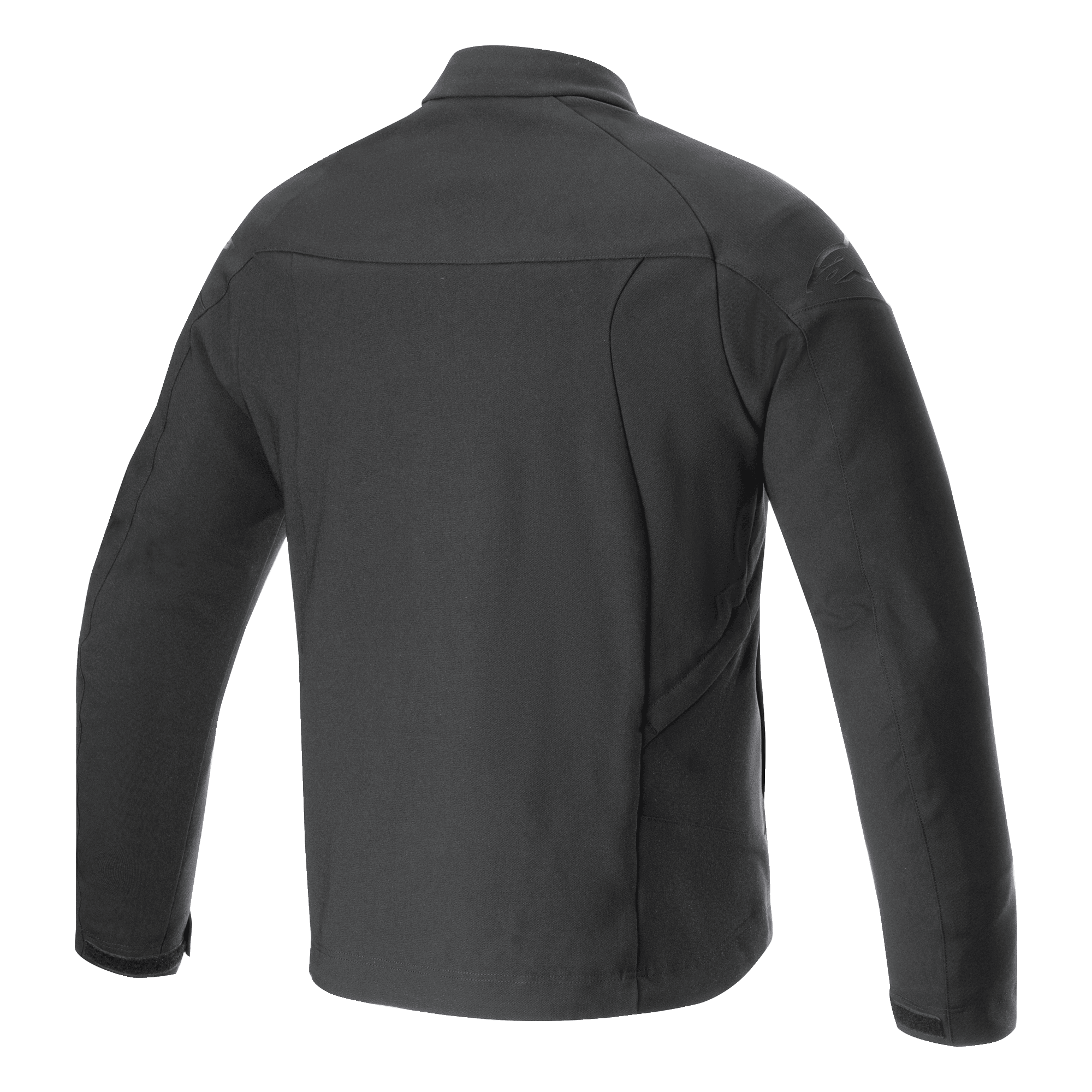 Alpinestars Aeron Jacket, Motorcycle Riding Jacket, Black, back view featuring a minimalist urban silhouette, full stretch breathable poly-fabric construction, subtle embossed logo on the shoulder, summer riding gear.