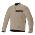 Alpinestars Aeron Jacket, chaqueta de moto urbana, beige y negro, construcción textil minimalista con franja de la marca en el pecho, cremallera frontal y puños ajustables