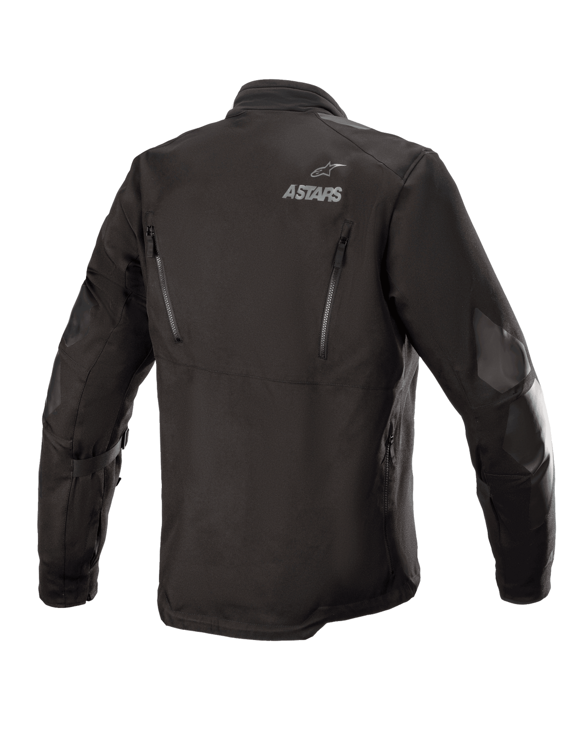 Alpinestars Venture XT Jacket, negra, vista posterior de una chaqueta de moto textil para turismo de aventura, con el logotipo ASTARS en el hombro, cremalleras de ventilación verticales en la espalda y refuerzos de película de PU en los brazos