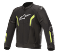 Alpinestars AST V2 Air Jacket, Motorcycle Mesh Jacket, Black and Yellow Fluo, white Astars logo on chest, large mesh panels for ventilation, fluorescent yellow accents on sleeves and chest, and adjustable arm straps for a sporty protective fit