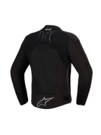 Chaqueta Alpinestars SMX Air, Negro Antracita, vista posterior, con un gran panel de malla técnica en la espalda para ventilación, marca Tech-Air® Ready en la parte superior y logotipo de estrella de Alpinestars plateado en el dobladillo inferior, diseñada para conducción deportiva en climas cálidos.