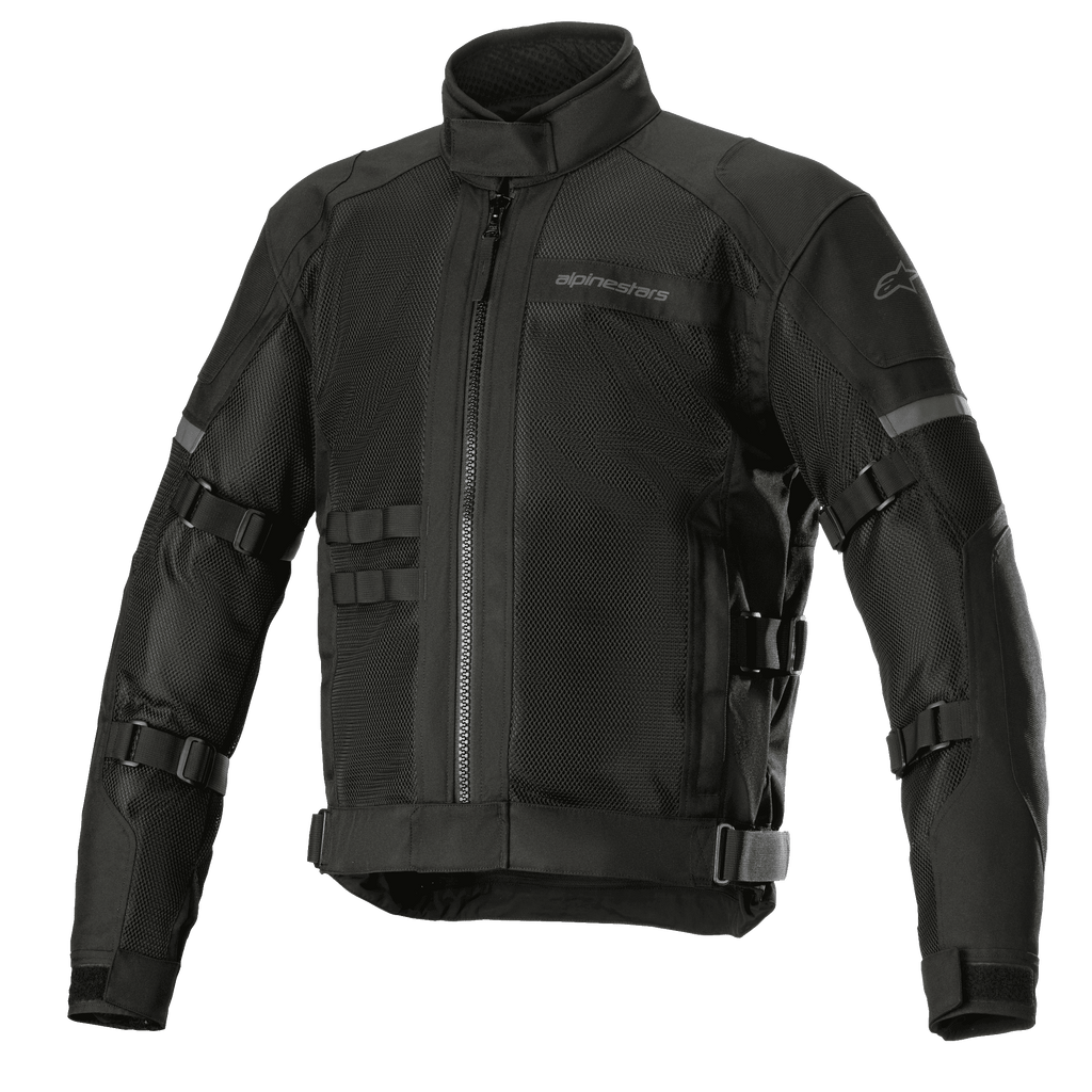 Alpinestars Crosshill Air Waterproof Jacket, chaqueta de moto touring, negra, con grandes paneles de ventilación de malla, correas ajustables en brazos y cintura, detalles reflectantes, cuello alto y construcción textil resistente con detalles de inspiración militar