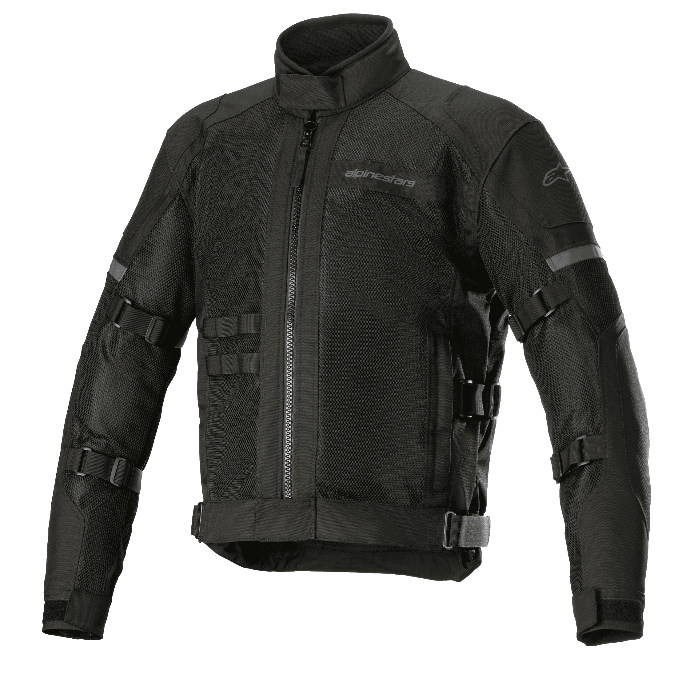 Alpinestars Crosshill Air Waterproof Jacket, chaqueta de moto touring, negra, con grandes paneles de ventilación de malla, correas ajustables en brazos y cintura, detalles reflectantes, cuello alto y construcción textil resistente con detalles de inspiración militar