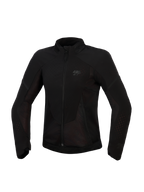 Chaqueta Alpinestars Stella Aeroshell Airflow, chaqueta de moto para mujer, negro antracita, vista frontal, tejido ligero con ventilación perforada por láser y paneles de malla, logotipo sutil en el pecho, diseño de corte deportivo ergonómico