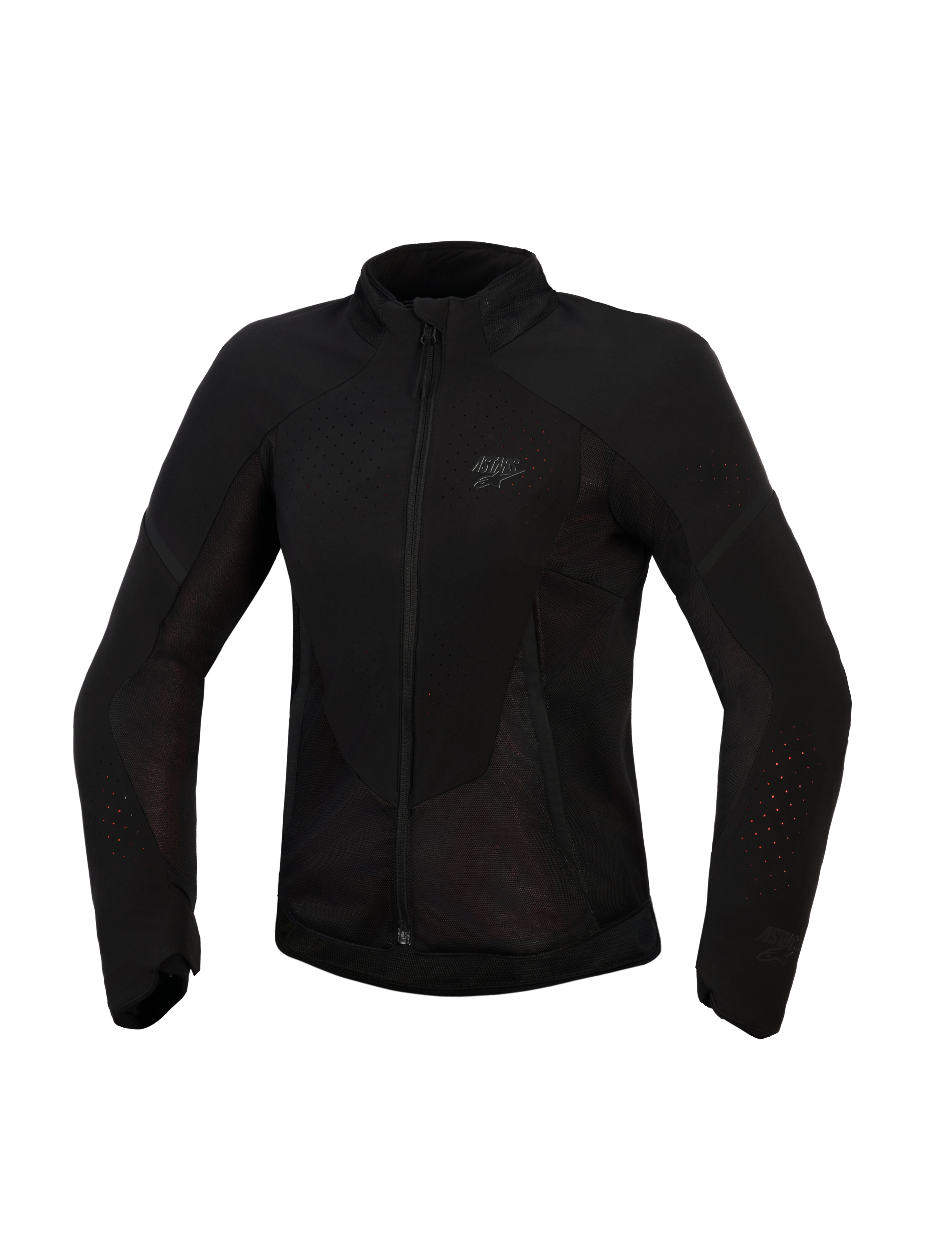 Chaqueta Alpinestars Stella Aeroshell Airflow, chaqueta de moto para mujer, negro antracita, vista frontal, tejido ligero con ventilación perforada por láser y paneles de malla, logotipo sutil en el pecho, diseño de corte deportivo ergonómico