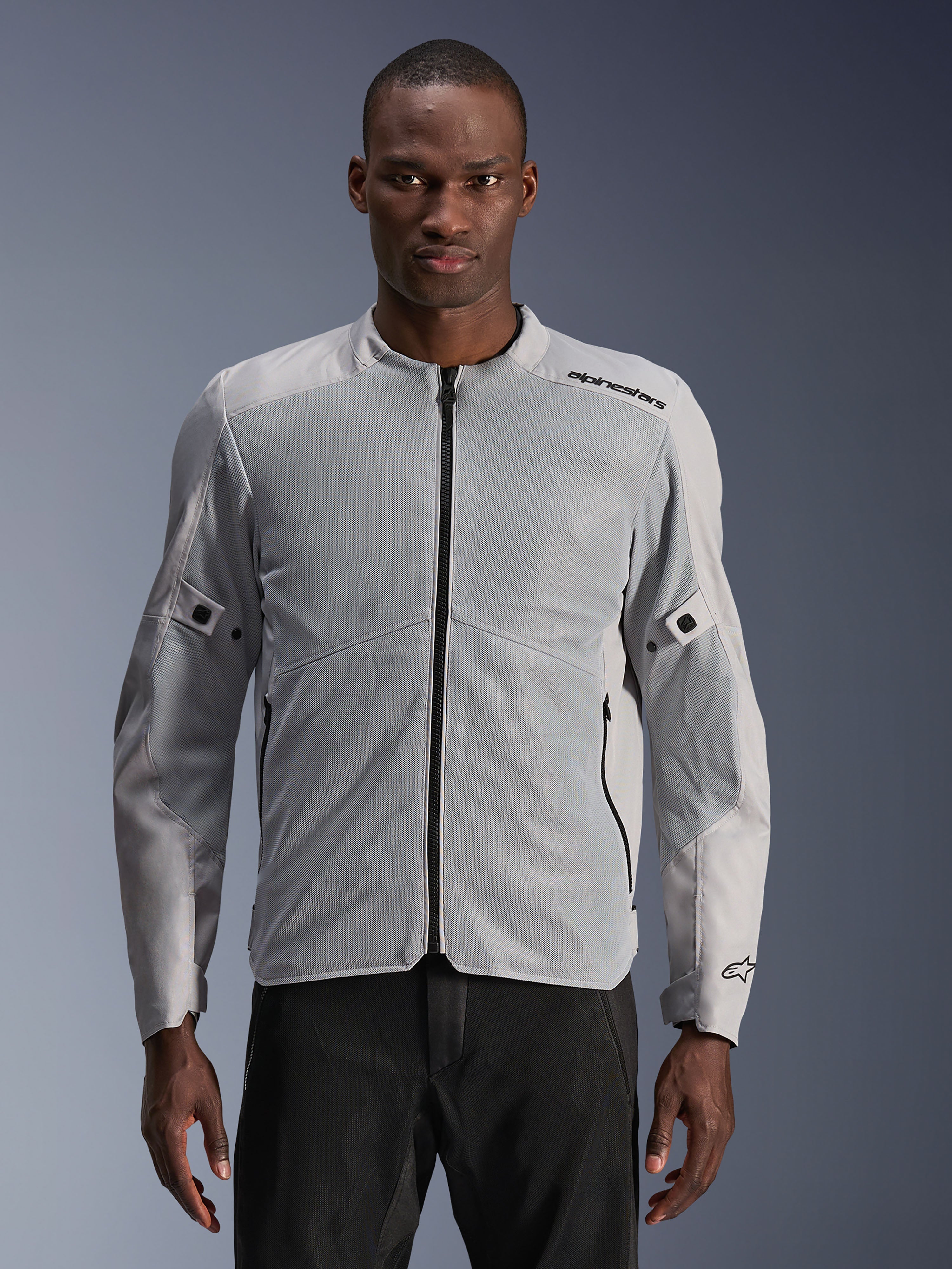 Alpinestars C-1 Air Jacket, Men's Urban Motorcycle Jacket, Silver and Gray, featuring large tech mesh panels for maximum airflow, CE Certified Class A with Nucleon Flex Plus armor, Tech-Air Ready, lightweight ventilated design for city riding