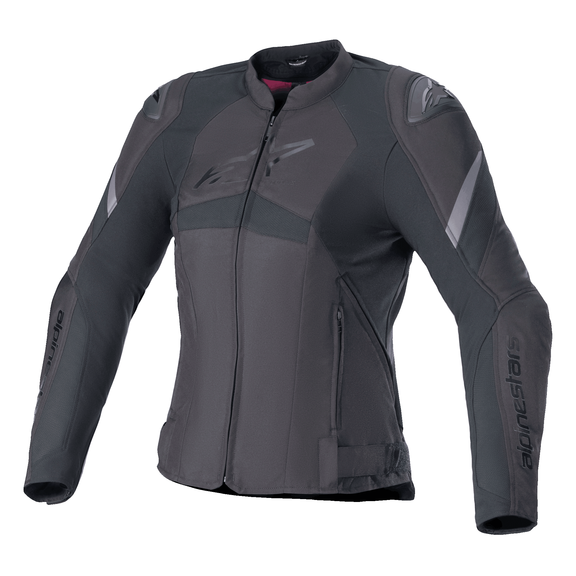 Alpinestars Stella T-GP Plus R V4 Jacket, chaqueta de moto textil para mujer, negra, con diseño deportivo entallado, cremallera frontal, protectores de hombros externos y logotipos sutiles en el pecho y las mangas