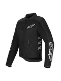 Alpinestars Stella T-Dyno Air Jacket para mujer, chaqueta de motociclismo negra de malla y textil, con logotipos blancos de Alpinestars en el pecho y las mangas, paneles de malla 3D para ventilación y un ajuste entallado de inspiración vintage.