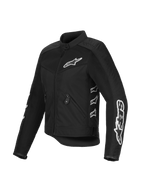 Alpinestars Stella T-Dyno Air Jacket para mujer, chaqueta de motociclismo negra de malla y textil, con logotipos blancos de Alpinestars en el pecho y las mangas, paneles de malla 3D para ventilación y un ajuste entallado de inspiración vintage.