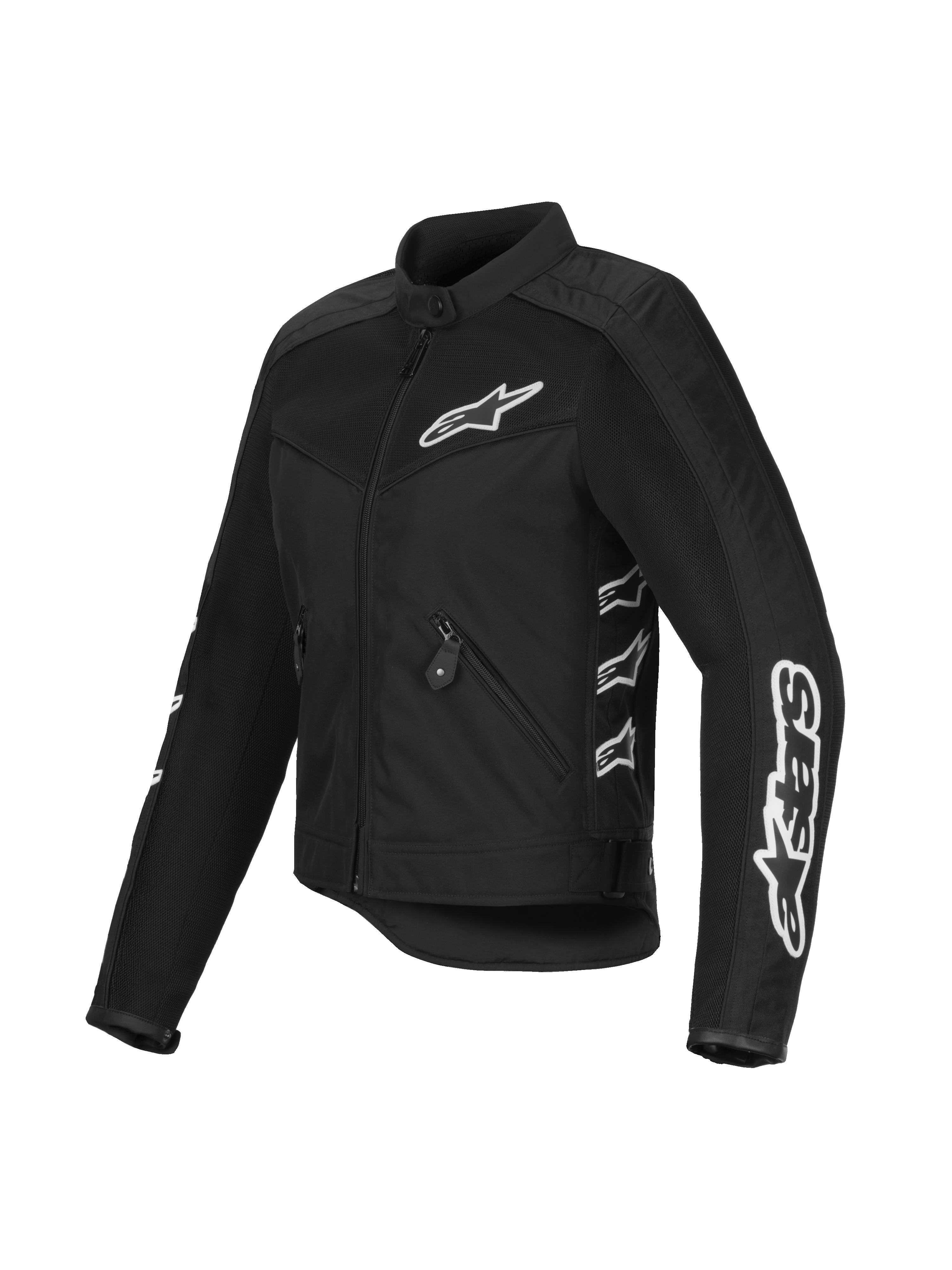 Alpinestars Stella T-Dyno Air Jacket para mujer, chaqueta de motociclismo negra de malla y textil, con logotipos blancos de Alpinestars en el pecho y las mangas, paneles de malla 3D para ventilación y un ajuste entallado de inspiración vintage.